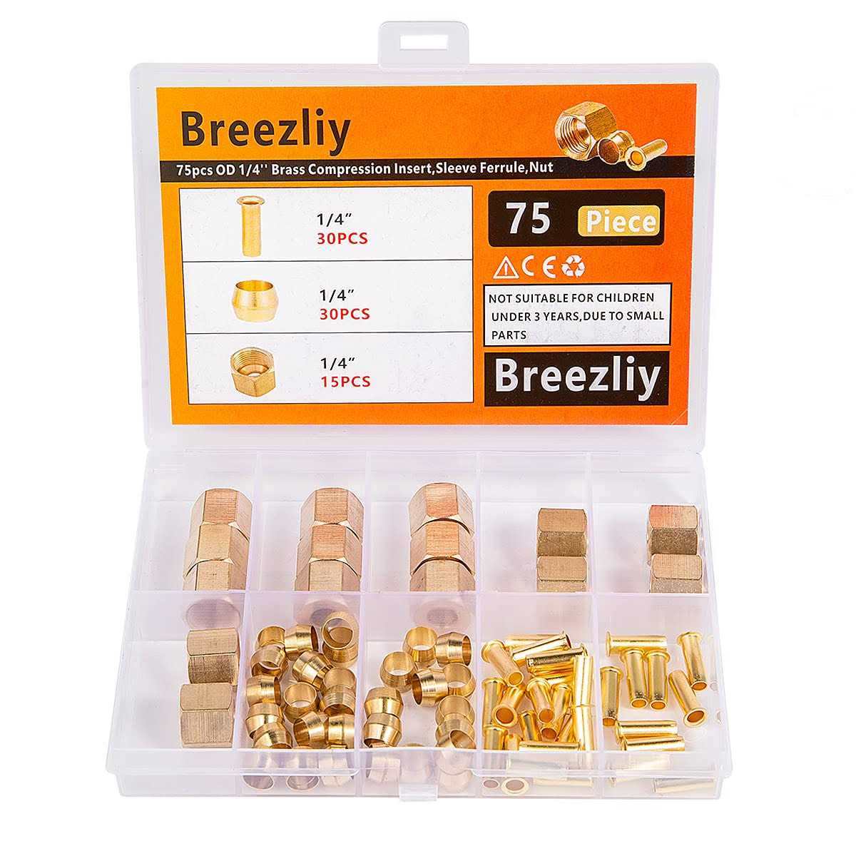 Breezliy 1/4 Inch OD Brass Compression Insert,Sleeve Ferrule,Nut 75PCS - Cheap Fitting