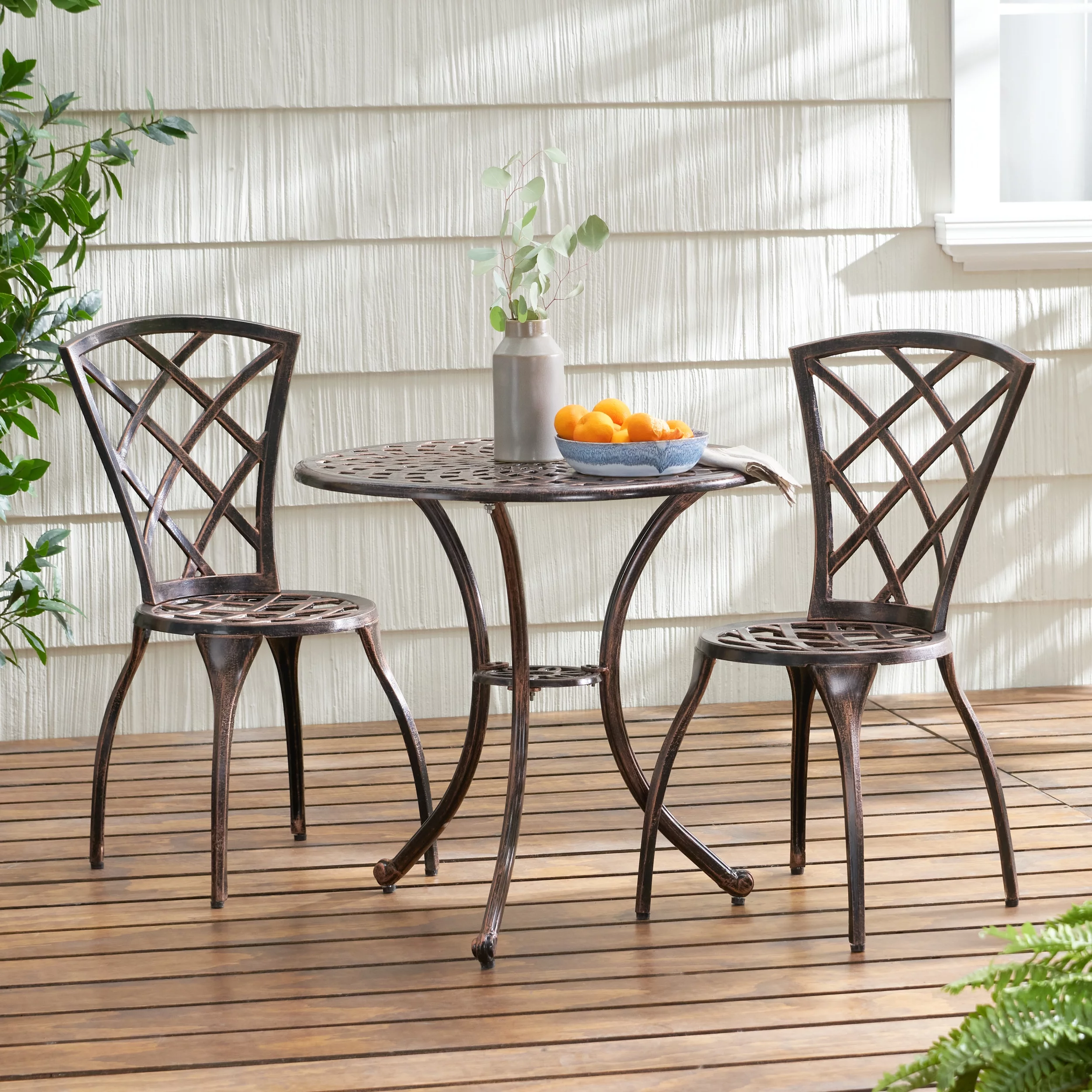 GDF Studio Modern Outdoor Cast Aluminum 3 Piece Bistro Set, Brown - Cheap Fitting