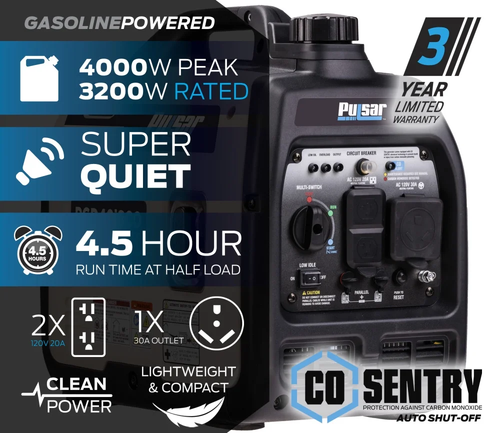Pulsar 4000-Watt Super Quiet Gas Powered Inverter Generator with CO Sentry - Cheap Fitting