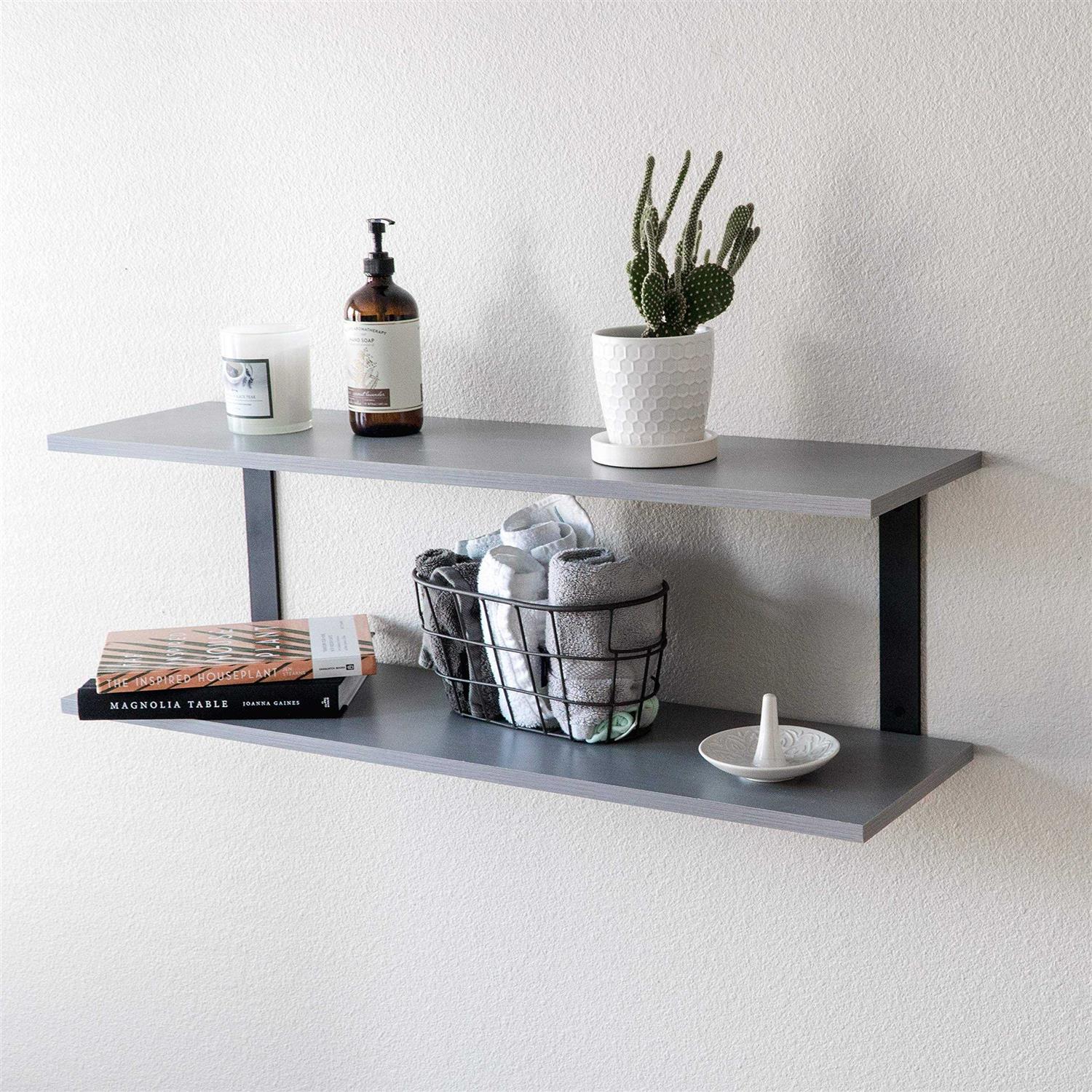 Shelf Brackets Farmhouse Design Floating Wall Mount Shelf Double L Bracket Set Holds Two Shelves - Cheap Fitting
