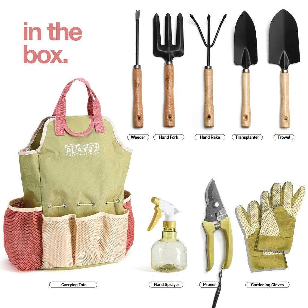 Play22 Complete Garden Tool Kit Comes With Bag & Gloves,Garden Tool Set With Spray-Bottle Indoors & Outdoors - Cheap Fitting