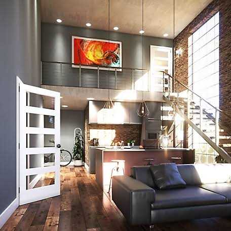 EightDoors White Finished Frosted Glass Pine Wood Single Barn Door - Cheap Fitting