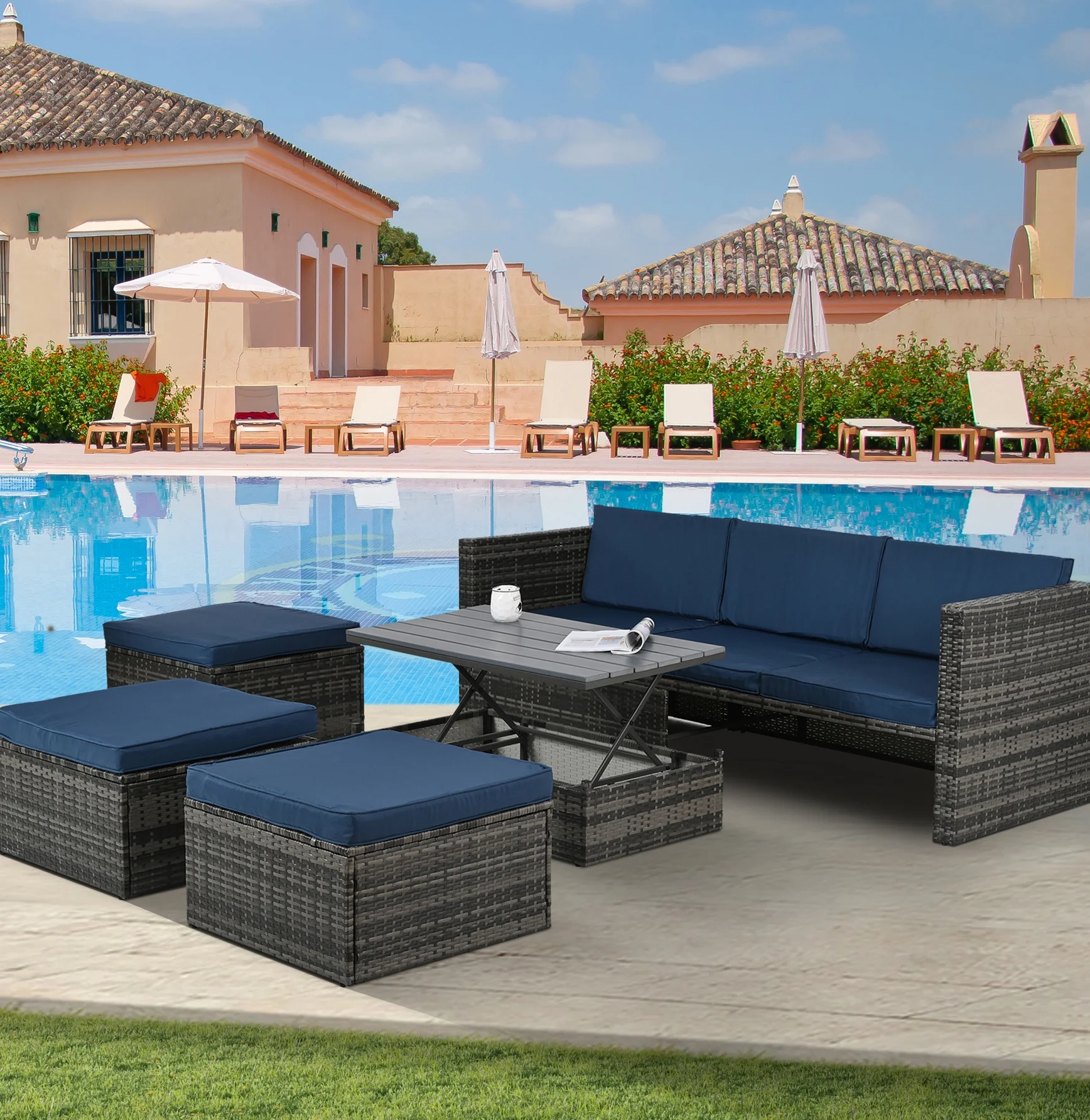 Highsound 4 Piece Patio Furniture Sets, Wicker Outdoor Conversation Set with 2 Ottomans & Coffee Table, Rattan Sofa Chair Set, Gray - Cheap Fitting