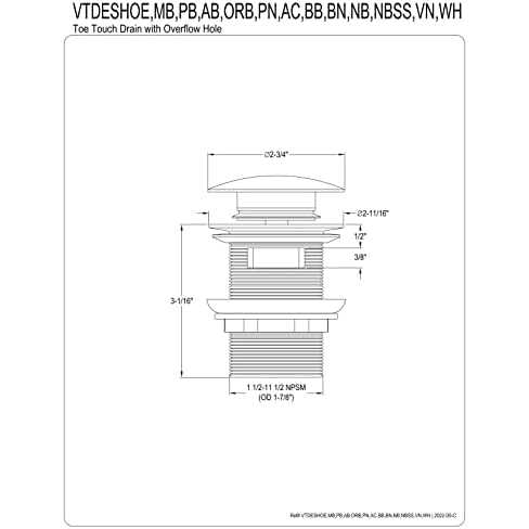 Kingston Brass Trimscape Toe-Touch Tub Drain with Overflow VTDESHOE - Cheap Fitting