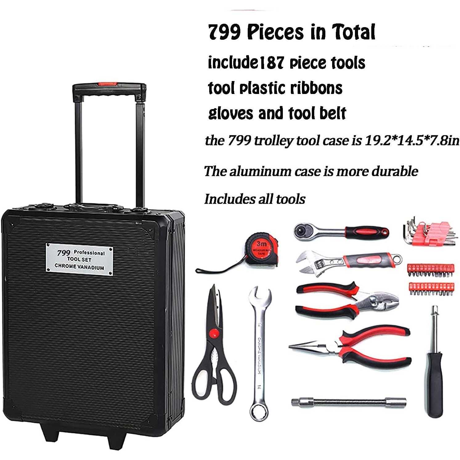 Arcwares 799pcs Aluminum Trolley Case Tool Set Silver House Repair Kit Set - Cheap Fitting
