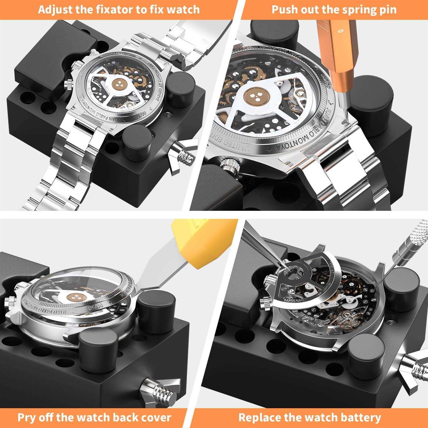 BYNIIUR Watch Repair Kit, Watch Case Opener Spring Bar Tools, Watch Battery Replacement Tool Kit, Watch Band Link Pin Tool Set with Carrying Case and - Cheap Fitting