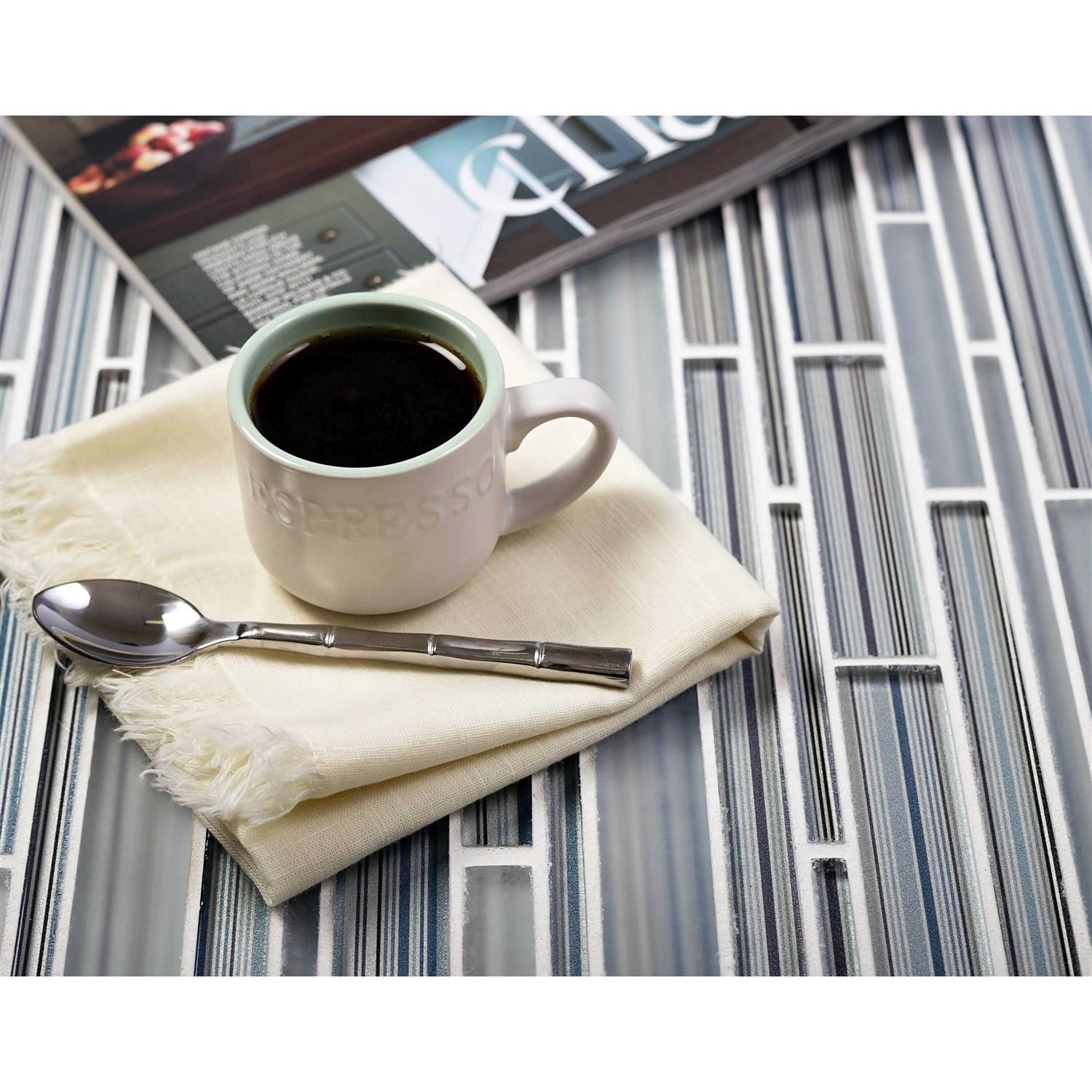 Apollo Tile White 11.8 in. x 12.2 in. Linear Polished and Matte Finished Glass Mosaic Tile - Cheap Fitting