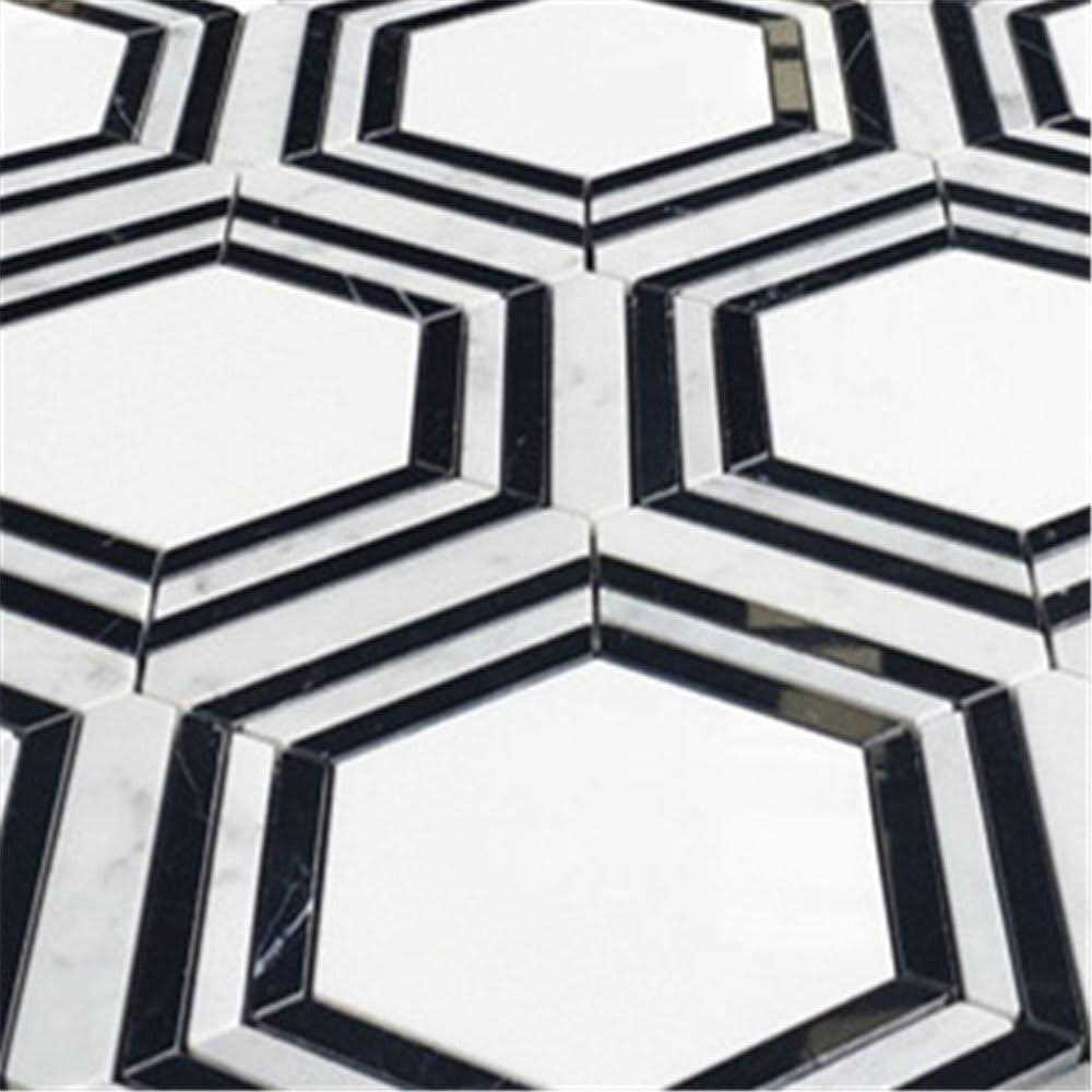Marble Online Georama Hexagon Nero Thassos White Marble Geometric Tile - Cheap Fitting