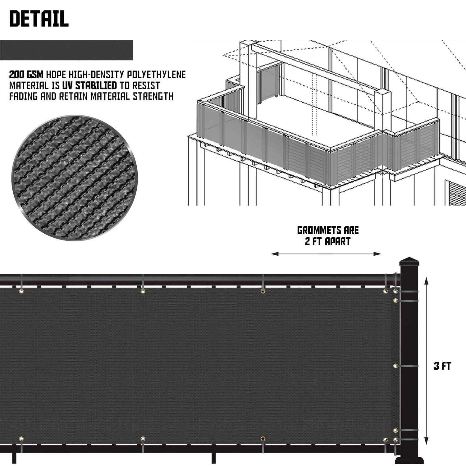 TANg 3 x Residential commercial Privacy Deck Fence Privacy Screen 200 gSM Weather Resistant Outdoor Protection Fencing - Cheap Fitting