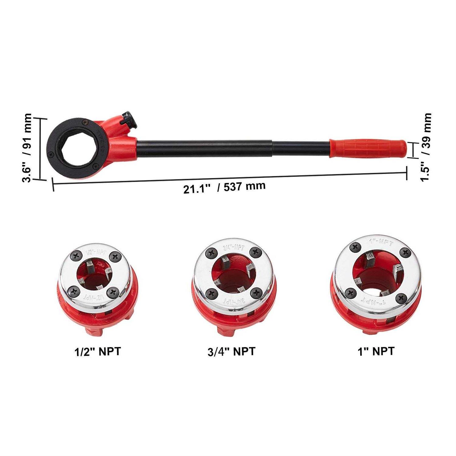 VEVOR Ratchet Pipe Threader Kit 1/2 NPT 3/4 NPT 1 NPT Manual Ratcheting Pipe Threader - Cheap Fitting