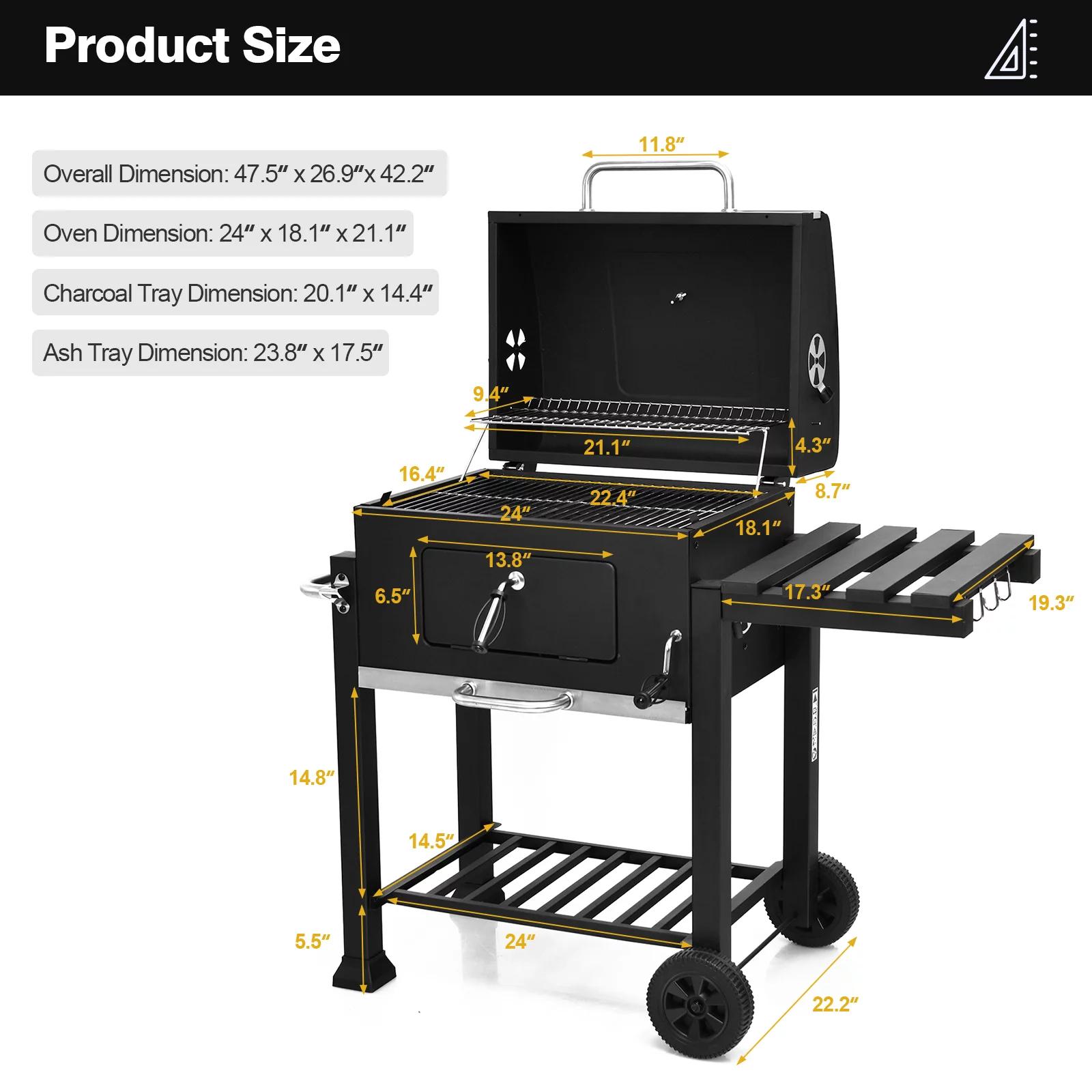 Topbuy Portable Charcoal Grill Outdoor BBQ Offset Smoker w/Wheels & Side Table Cooking Grill for Picnic Camping & Party - Cheap Fitting