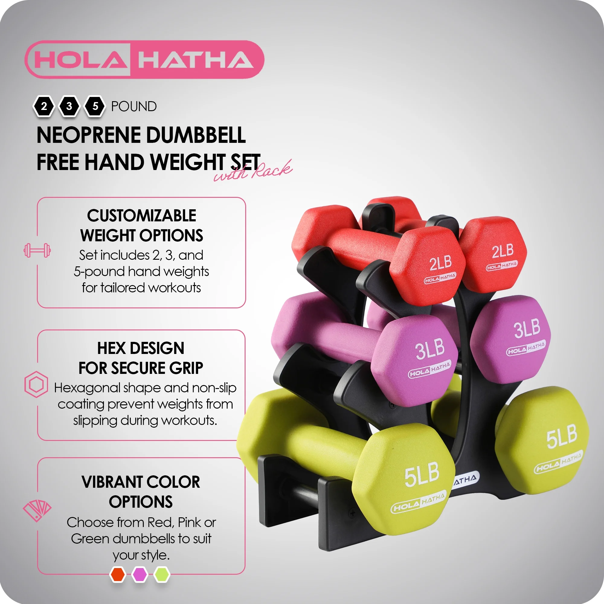 HolaHatha 3, 5, and 8 Pound Dumbbell Hand Weight Set with Storage Rack - Cheap Fitting
