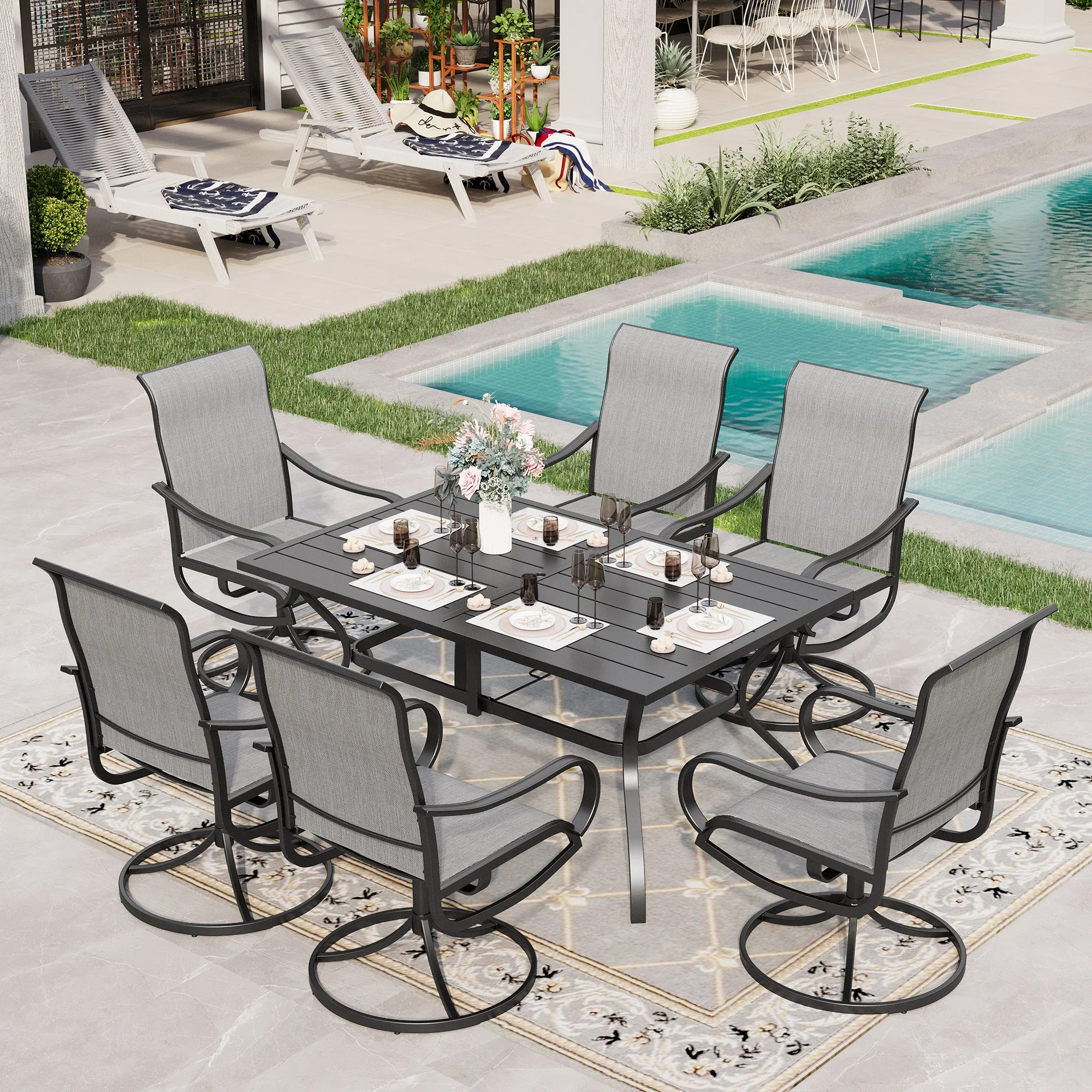 Sophia & William 7 Piece Outdoor Patio Dining Set Textilene Chairs and Table Furniture Set, Blue - Cheap Fitting