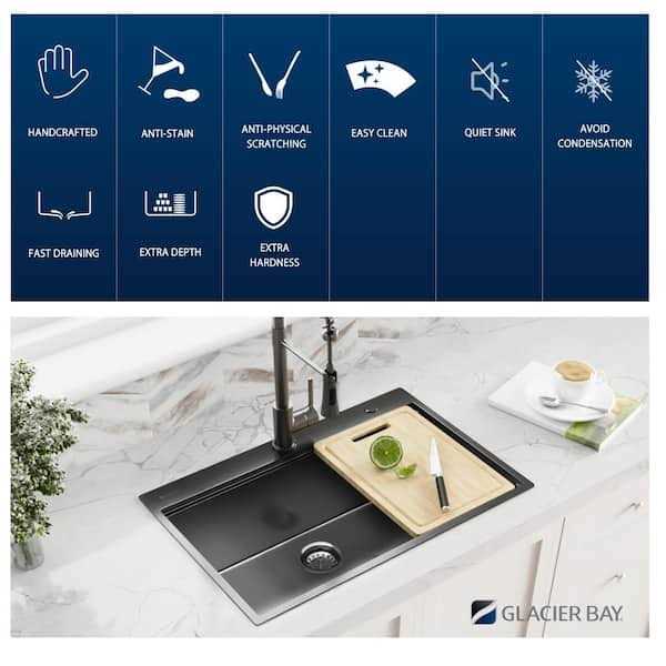 Glacier Bay Gunmetal Black Stainless Steel 30 in. 18 Gauge Single Bowl Dual Mount Workstation Kitchen Sink - Cheap Fitting