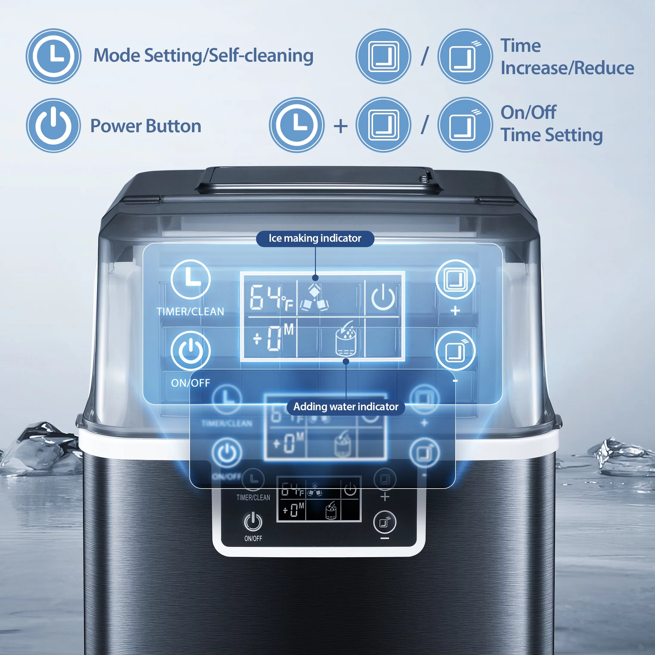 Auseo Countertop Ice Maker, 44Lbs/24H Self-Cleaning Ice Makers, 24 Pcs Ice Cube in 12 Mins with Ice Scoop & Basket, for Home/Kitchen/Office-Black - Cheap Fitting