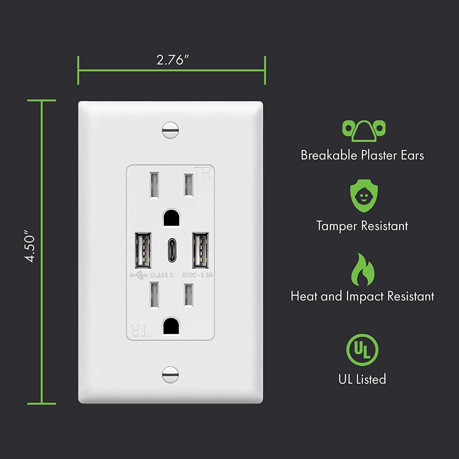 TOPGREENER USB Outlet 3-Port Type C Wall Outlet 15 Amp Receptacle Plug - Cheap Fitting