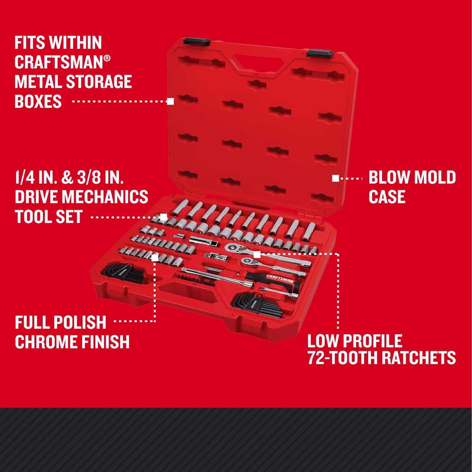 CRAFTSMAN 83-Piece Standard and Metric Polished Chrome Mechanics Tool Set with Hard Case CMMT12121L - Cheap Fitting