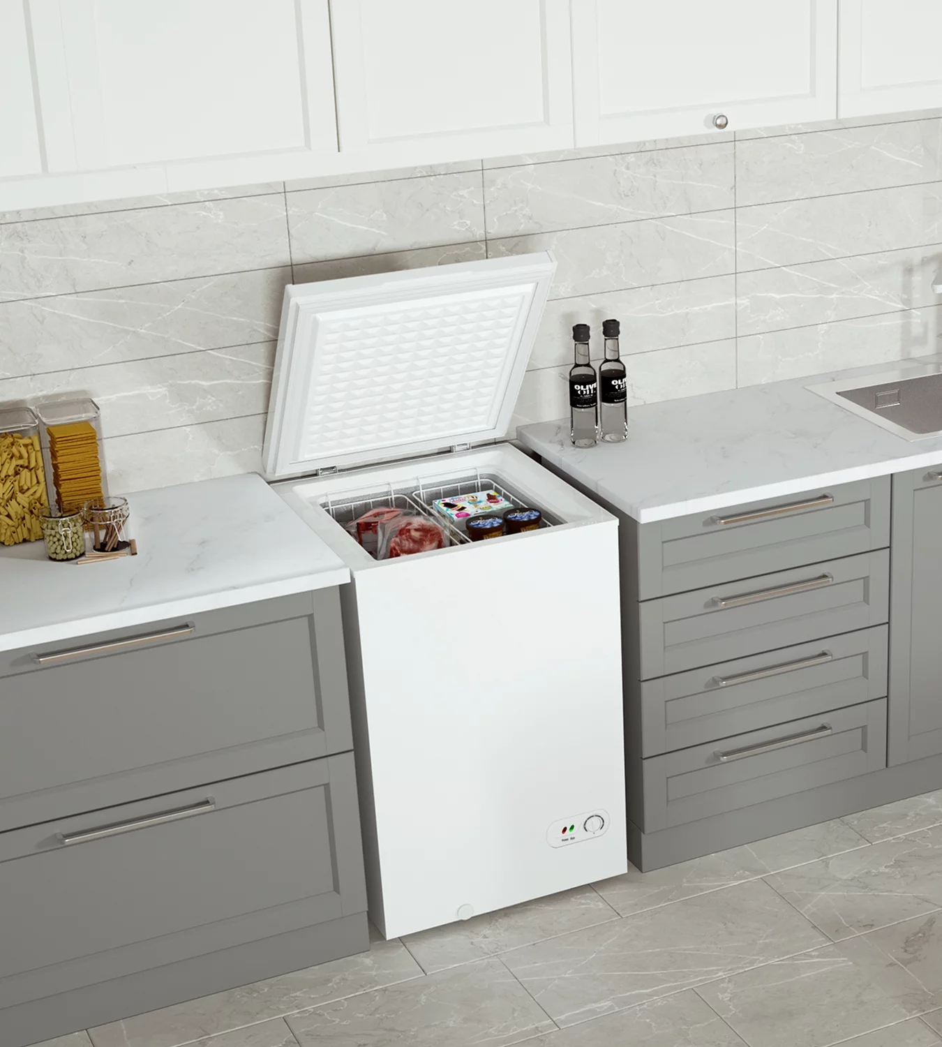 Northair Chest Freezer - 3.5 Cu Ft with 2 Removable Baskets - Reach In Freezer Chest - Quiet Compact Freezer - 7 Temperature Settings-White - Cheap Fitting