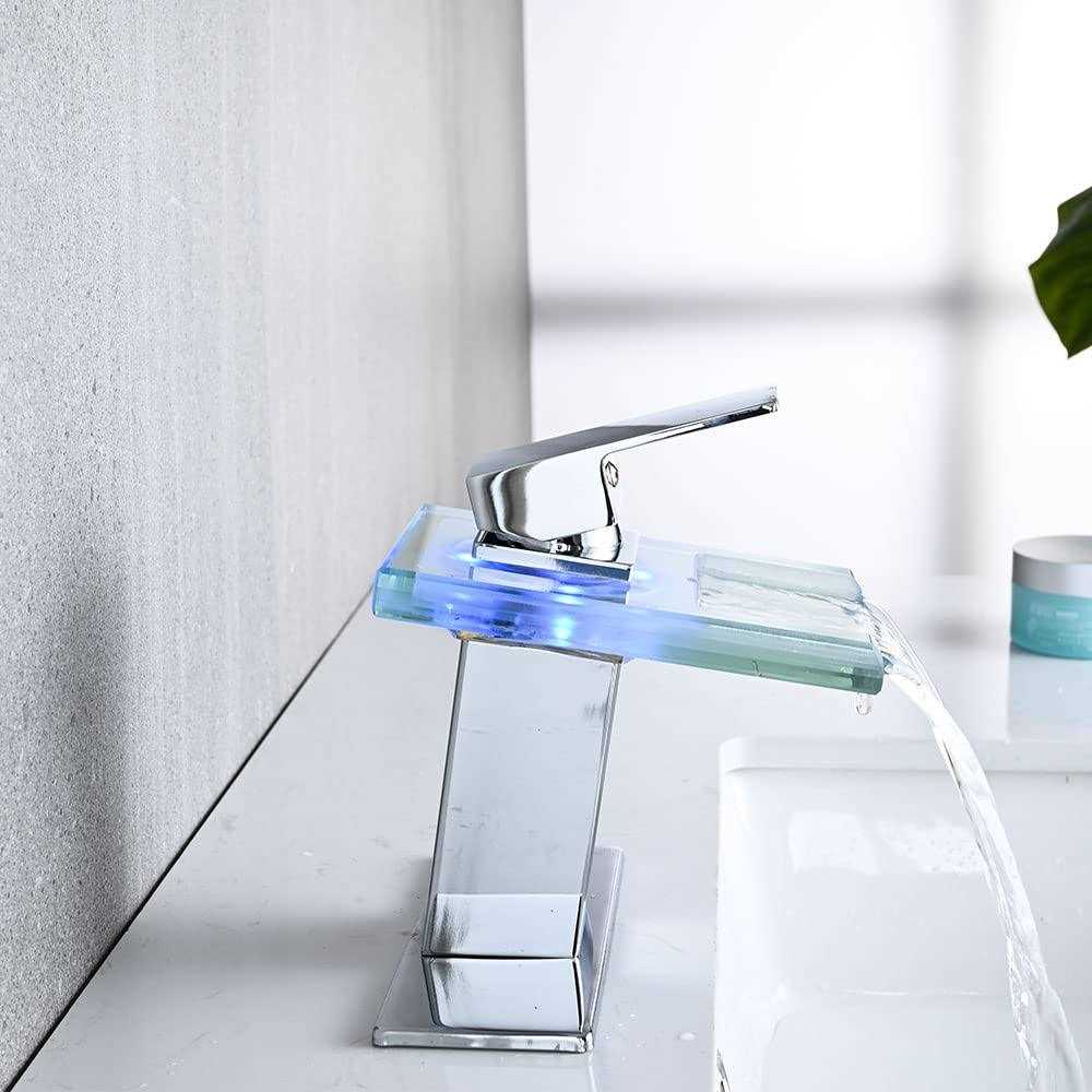 AVSIILE LED Bathroom Sink Faucet, Chrome Waterfall Single Hole Handle RV Bath Vanity Faucets for Sinks 1 Hole with Metal Pop Up Drain and 2 Water - Cheap Fitting