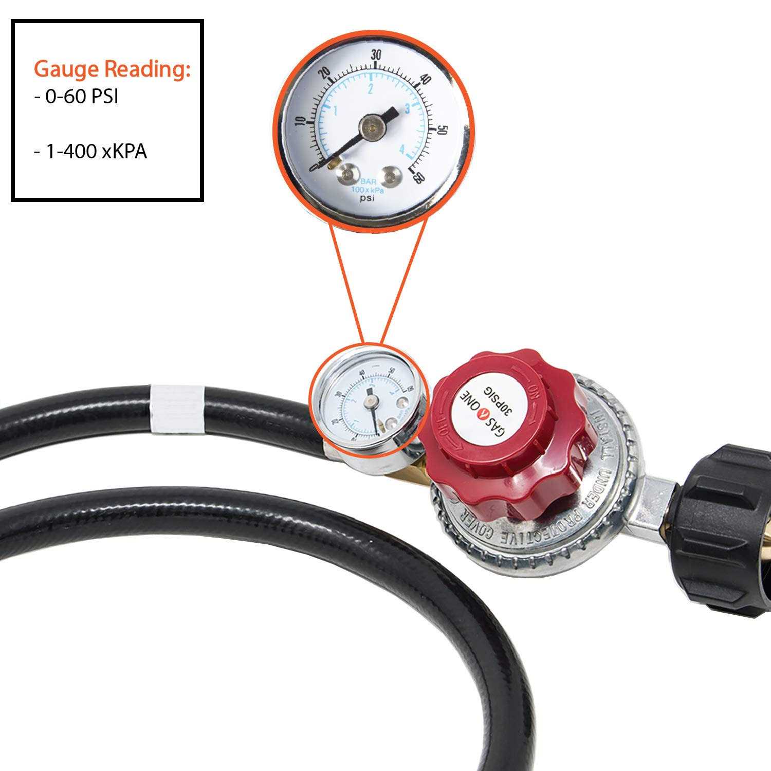 Gasone 4 ft Propane Regulator and Hose 0-30psi with PSI Gauge - Cheap Fitting