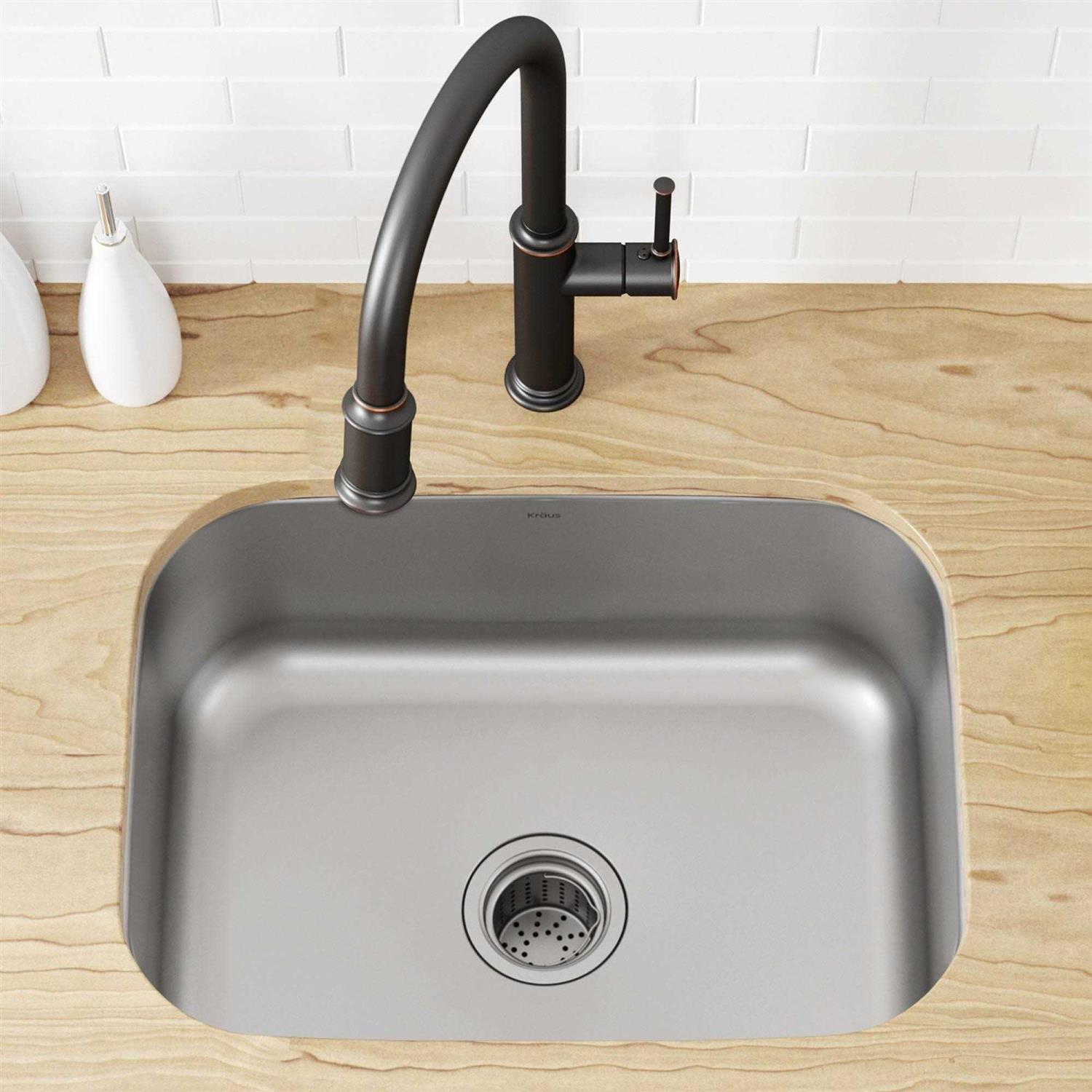 Kraus KBU12 23 inch Undermount Single Bowl Stainless Steel Kitchen Sink - Cheap Fitting