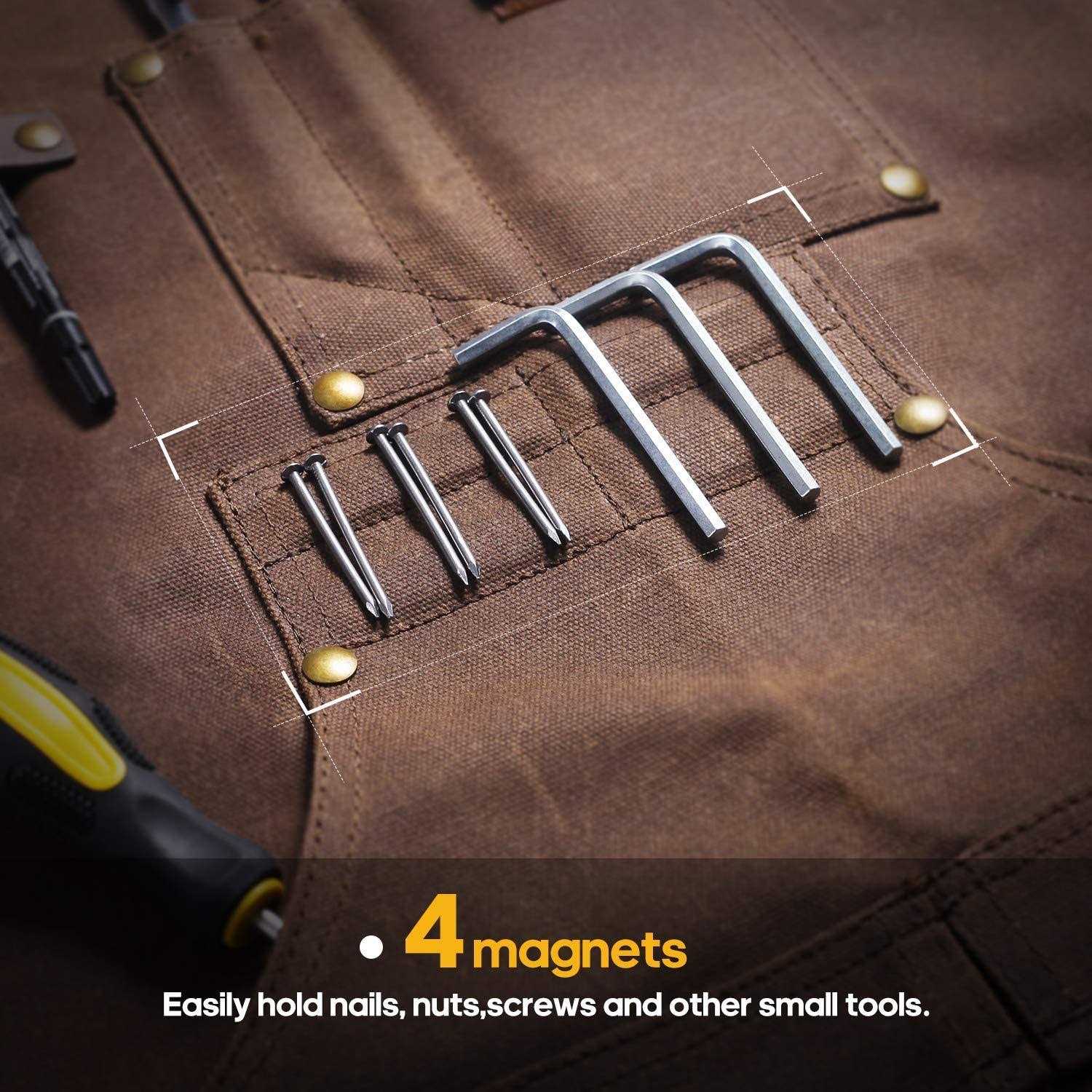 TIPKITS Woodworking Apron with 9 Tool Pockets Work Aprons 20 oz Waxed Canvas with Magnetic Holders - Cheap Fitting