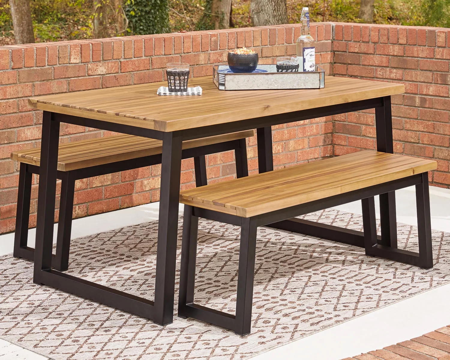 Signature Design by Ashley Casual Town Wood Outdoor Dining Table Set (Set of 3)  Brown/Black - Cheap Fitting