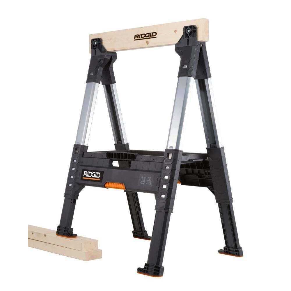 RIDGID 230710 32 in. Polypropylene Folding Sawhorse with Adjustable Metal Legs - Cheap Fitting