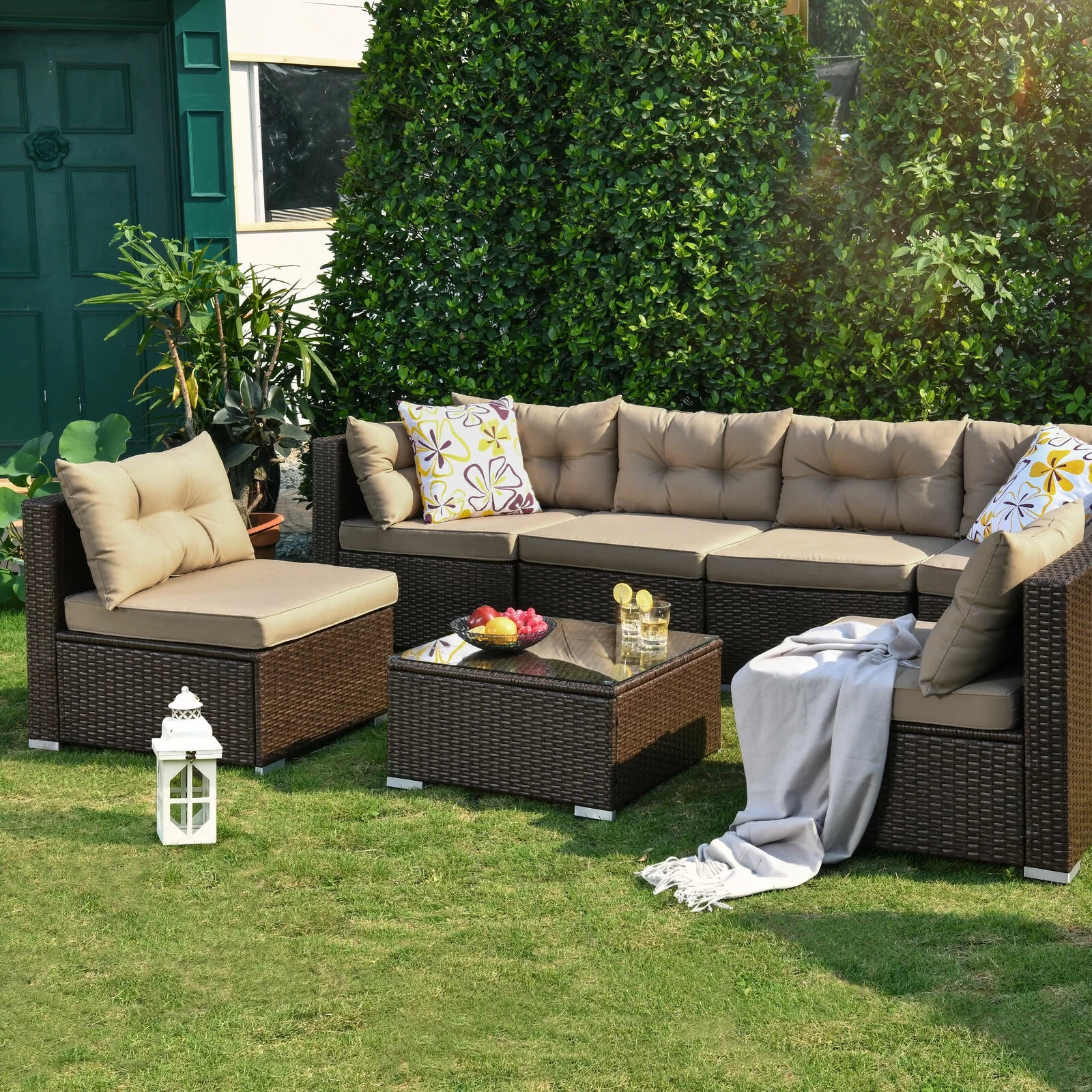 DWVO 7-Piece Patio Conversation Set, Outdoor Sectional Sofa, PE Rattan Wicker Furniture, Steel Frame, Brown - Cheap Fitting