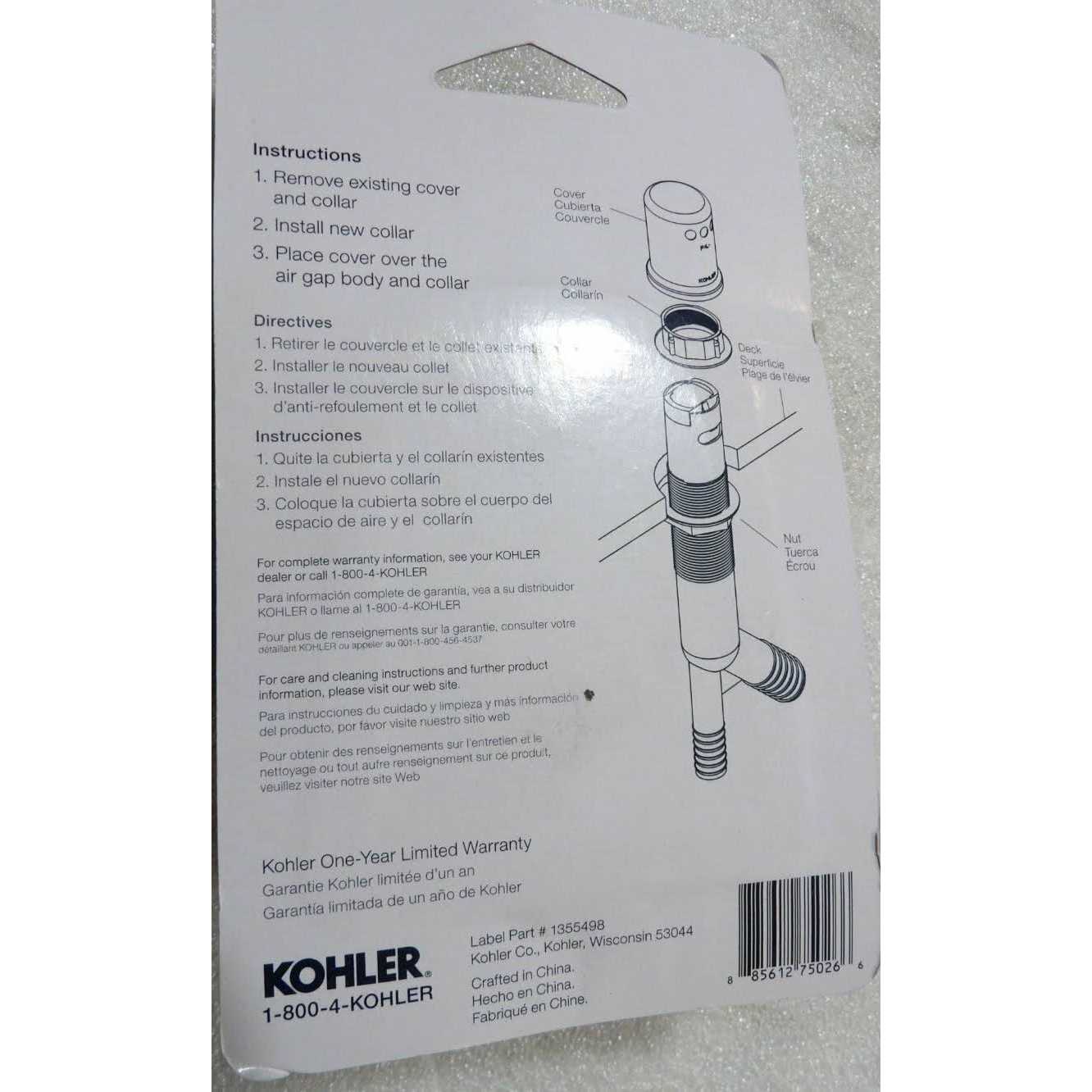 Kohler K-9111 Air Gap Cover with Collar - Cheap Fitting