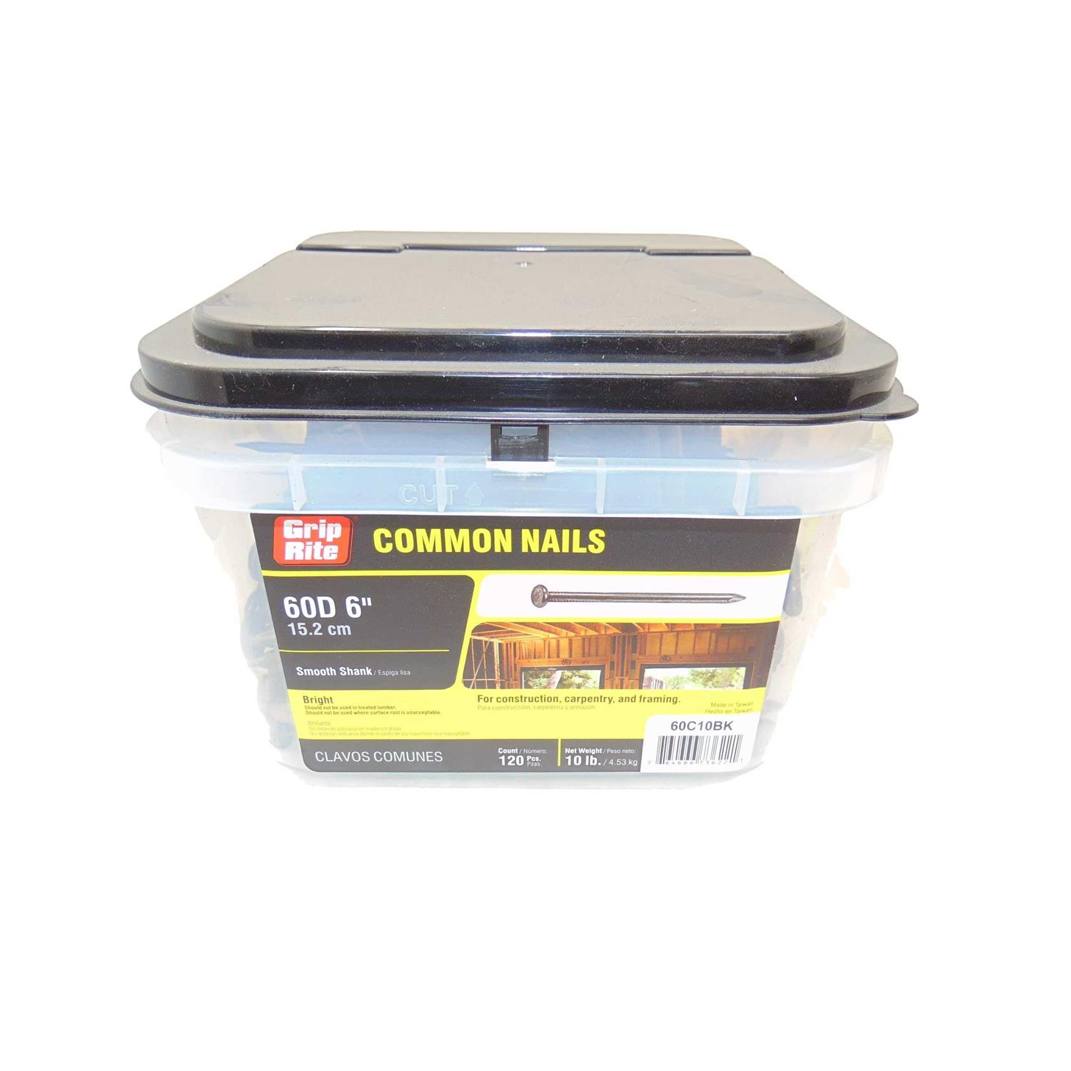 Grip Rite 60C10BK 60D 6-inch Smooth Shank Bright Finish Bulk Common Nails 120 count - Cheap Fitting