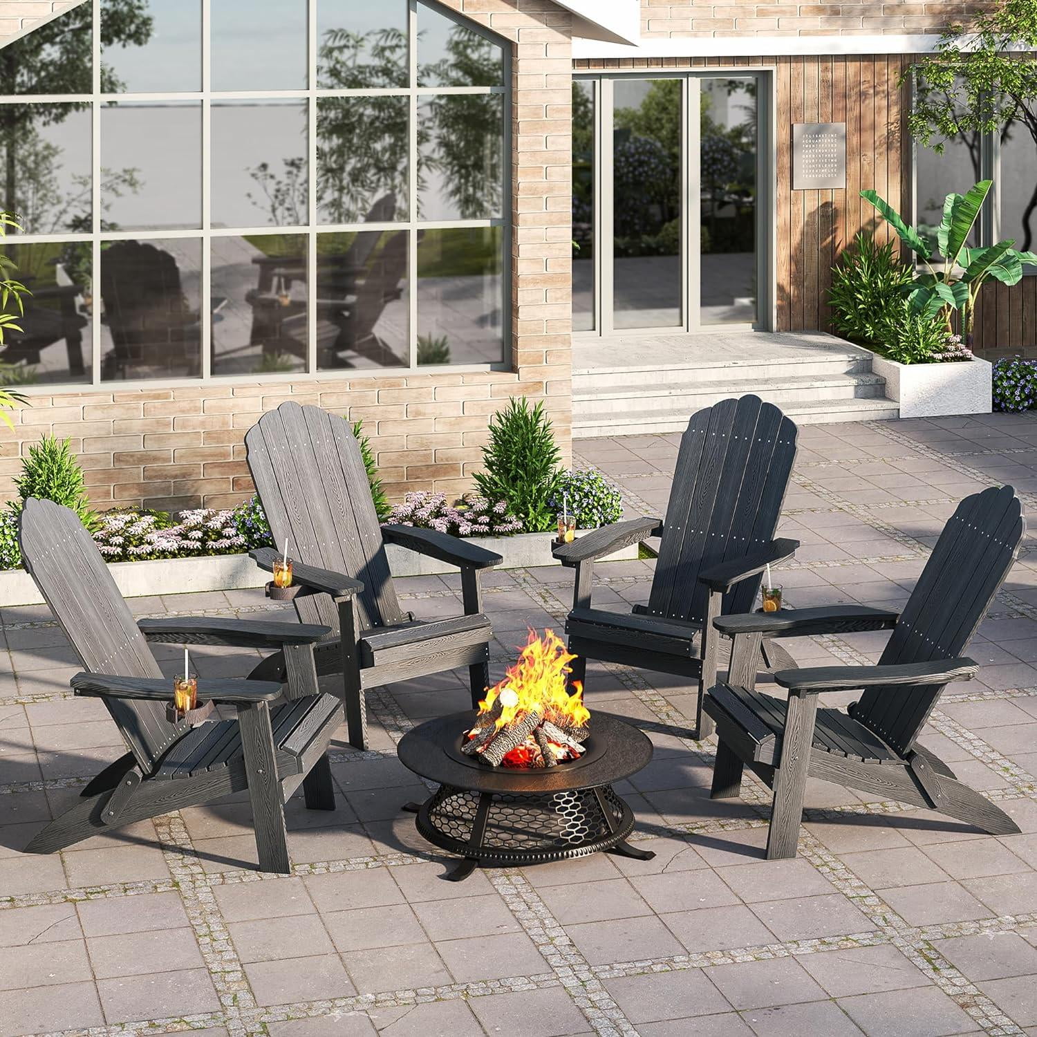 Patio Folding Chair, Lofka Outdoor Adirondack Chair with HIPS for All-Weather Patio Furniture Clearance for Garden, Yard, Beach, Gray - Cheap Fitting