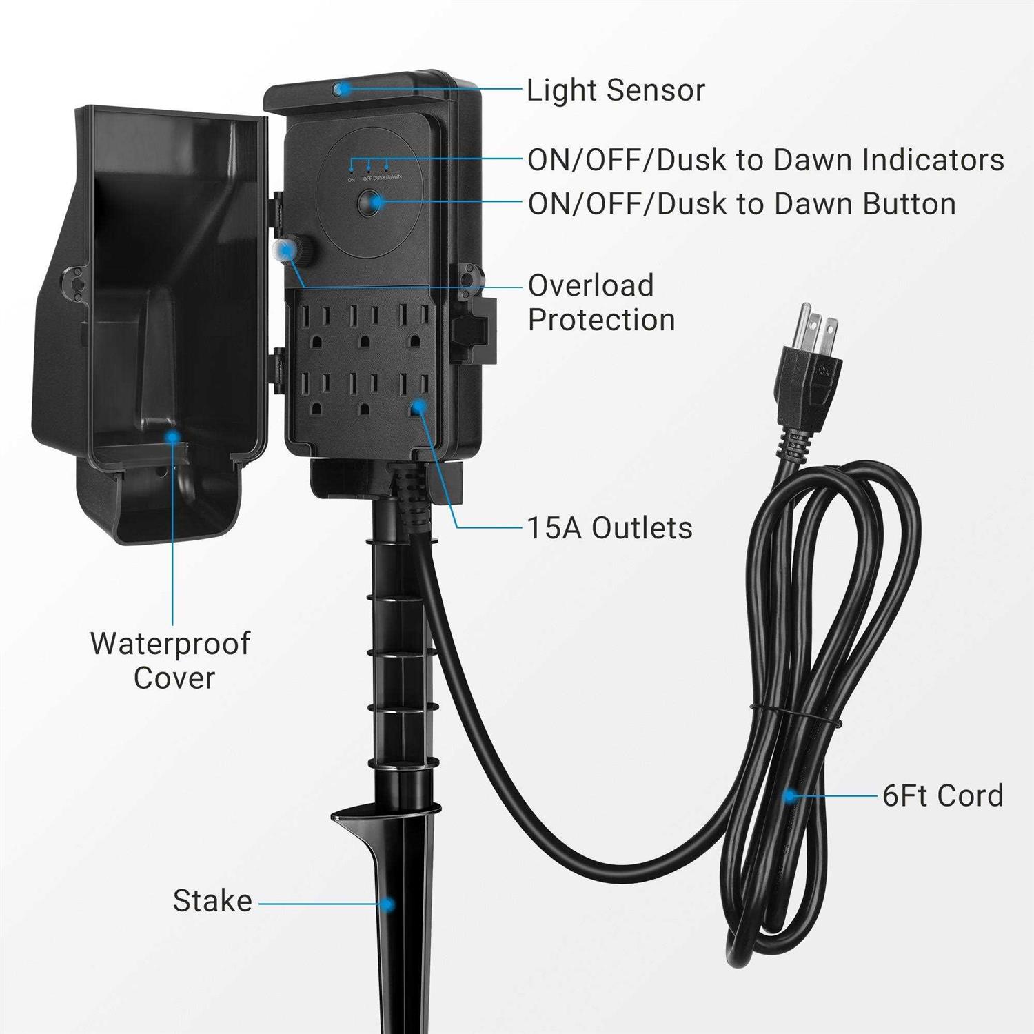 Dewenwils Outdoor Power Strip Yard Stake Timer with Photocell 6FT Extension Cord - Cheap Fitting