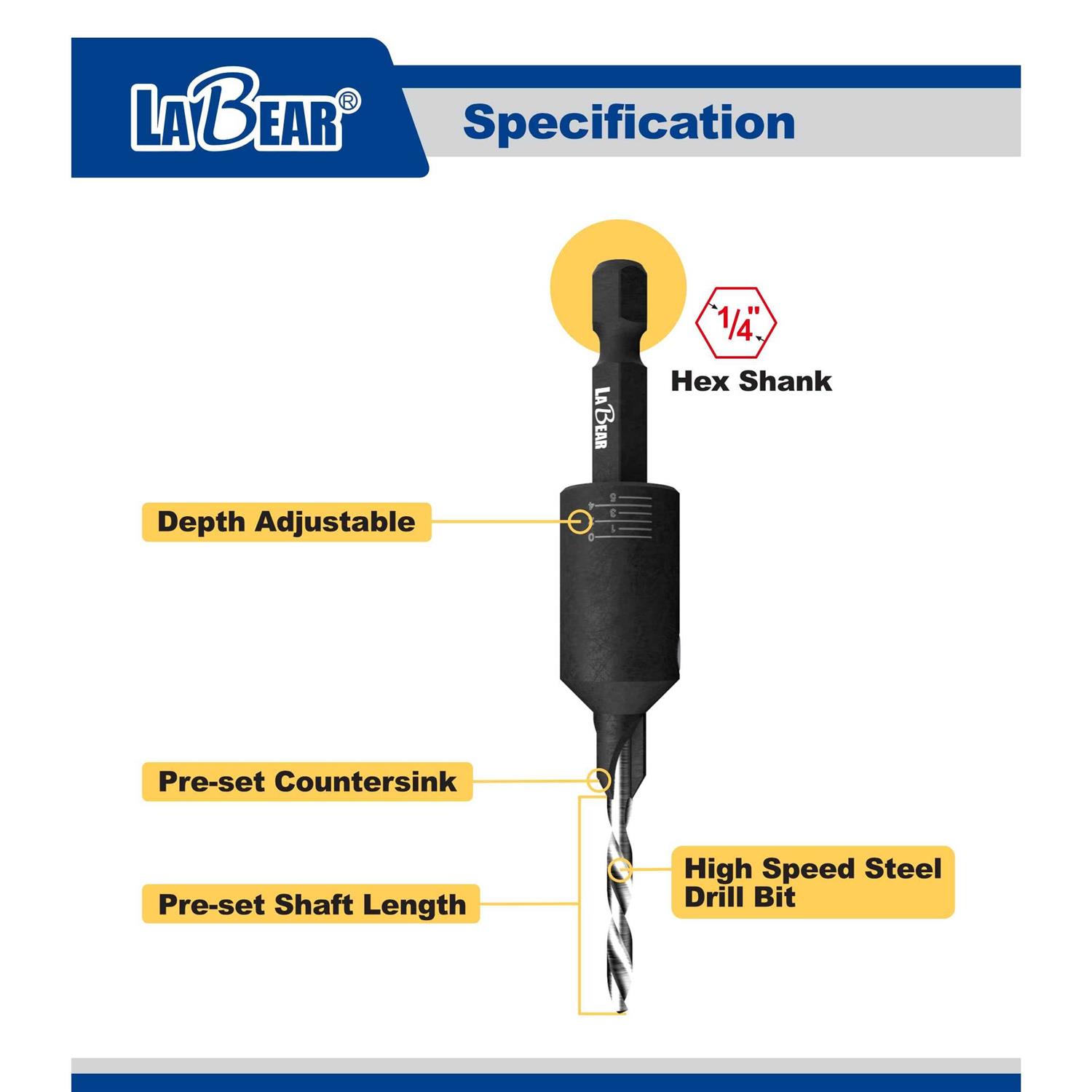 LaBear Countersink Drill Bits with Replaceable HSS Drill - Cheap Fitting