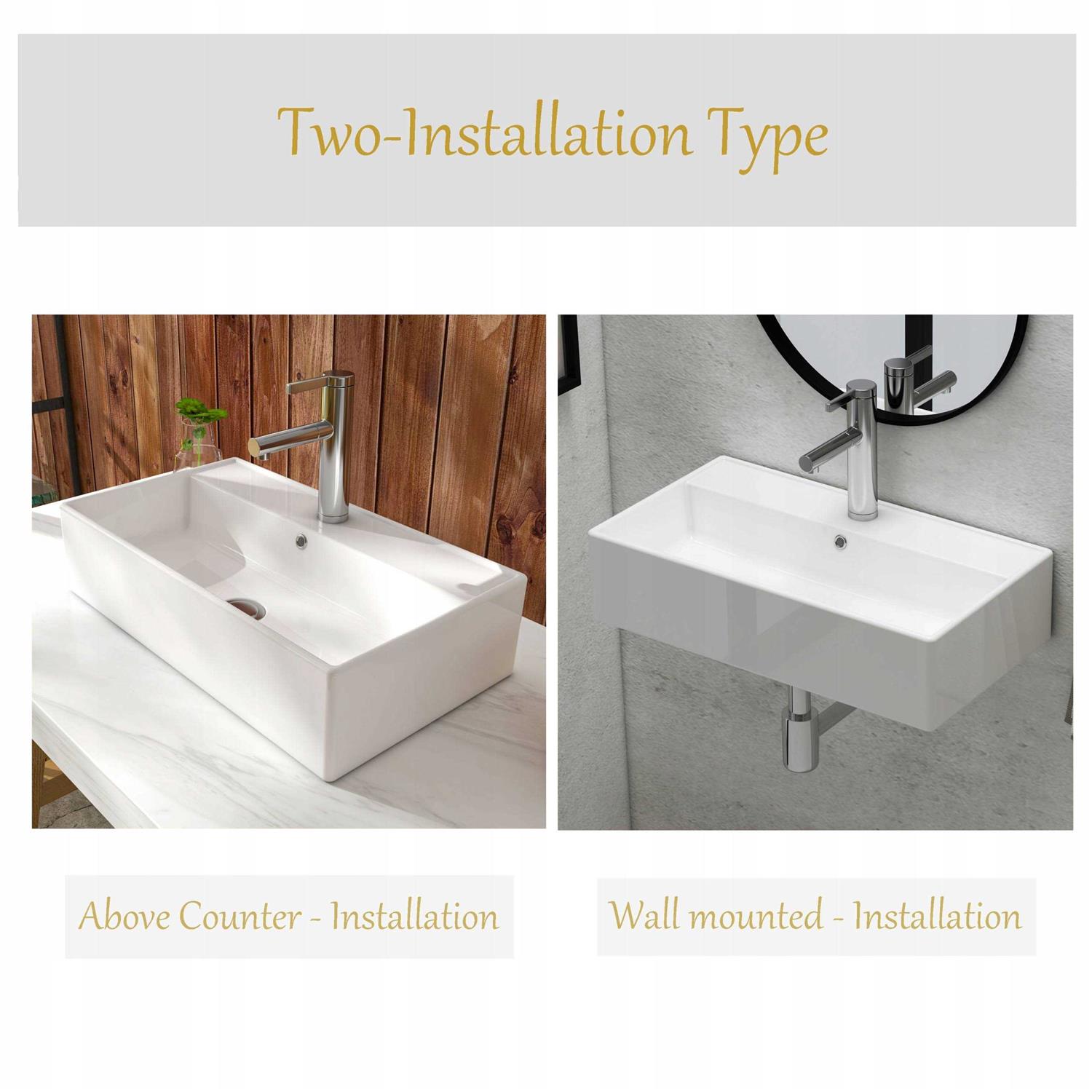 MEJE 21.7 x 12.5 inch Rectangle Bathroom Vessel Sink, Ceramic White Countertop - Cheap Fitting