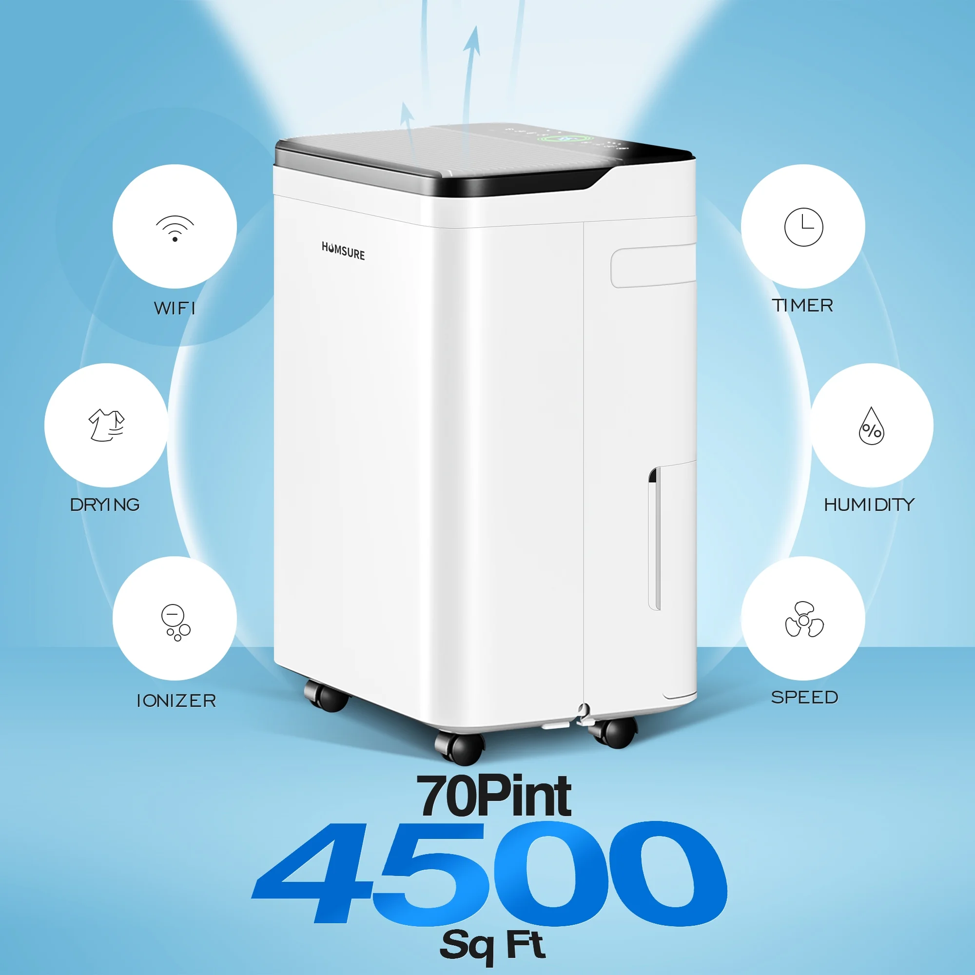 Humsure Intelligent Wifi Dehumidifier 70 Pint 4500 Sq. Ft.Humidity Control Dehumidifier, for Basements Large Rooms (White) - Cheap Fitting