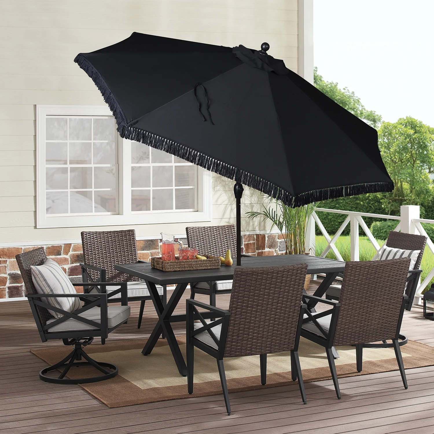 Better Homes & Gardens Outdoor 9' Cream Ventura Fringe Round Crank Premium Patio Umbrella - Cheap Fitting