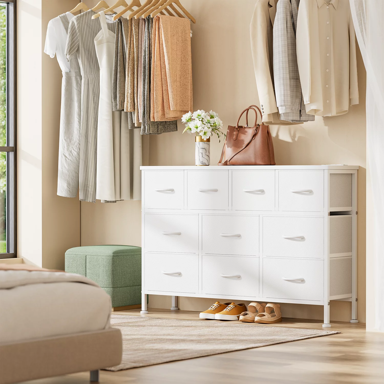 GIKPAL Dresser TV Stand, 10 Drawer Dressers for Bedroom with Power Outlet, Chest of Drawers for 43