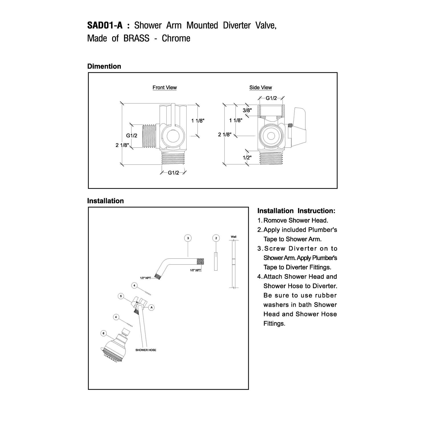 Modona Bathroom Shower Arm Mounted Diverter Valve SAD01-A - Cheap Fitting