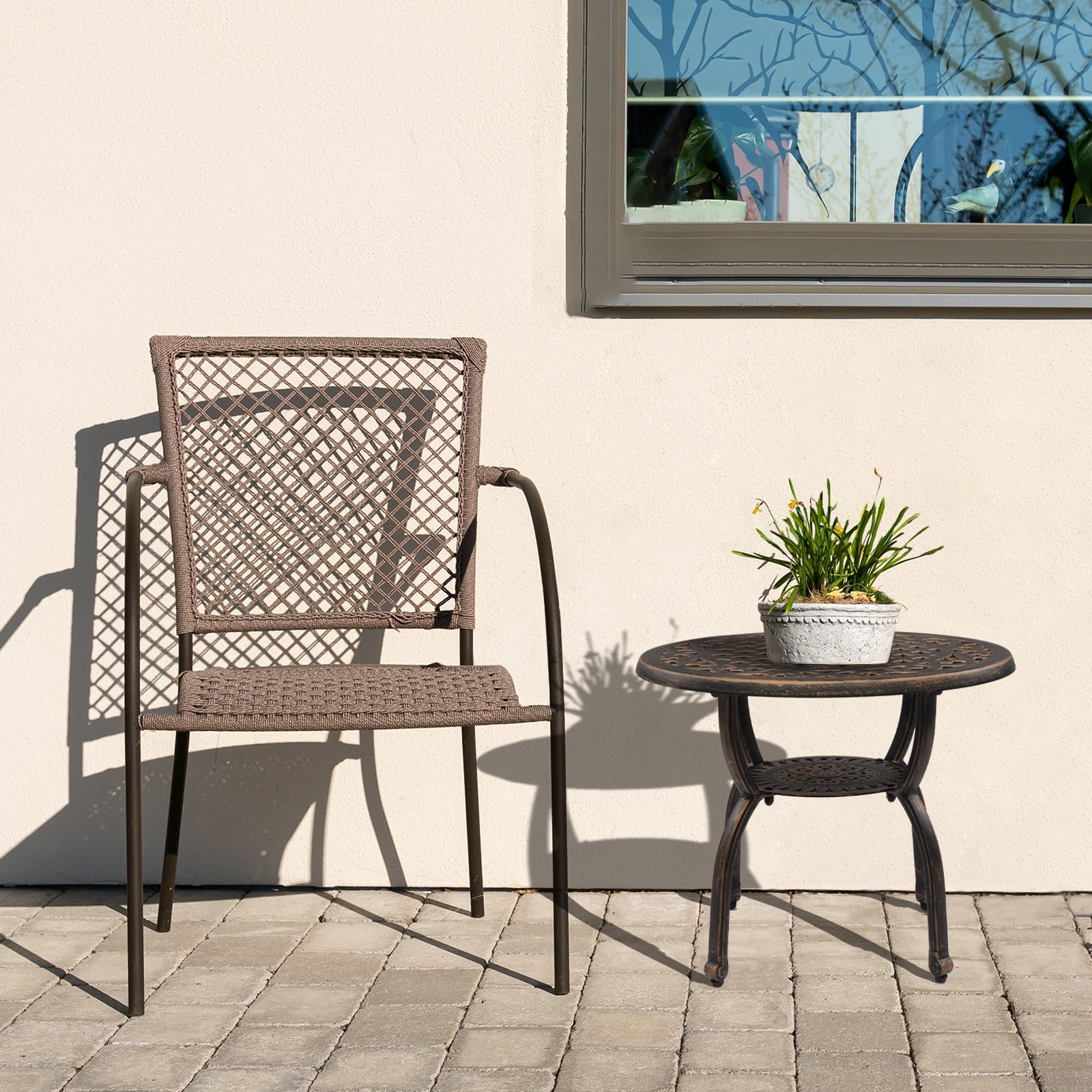 Ktaxon 21 in Aluminum Square Side Table, Metal Outdoor End Table, Bronze - Cheap Fitting