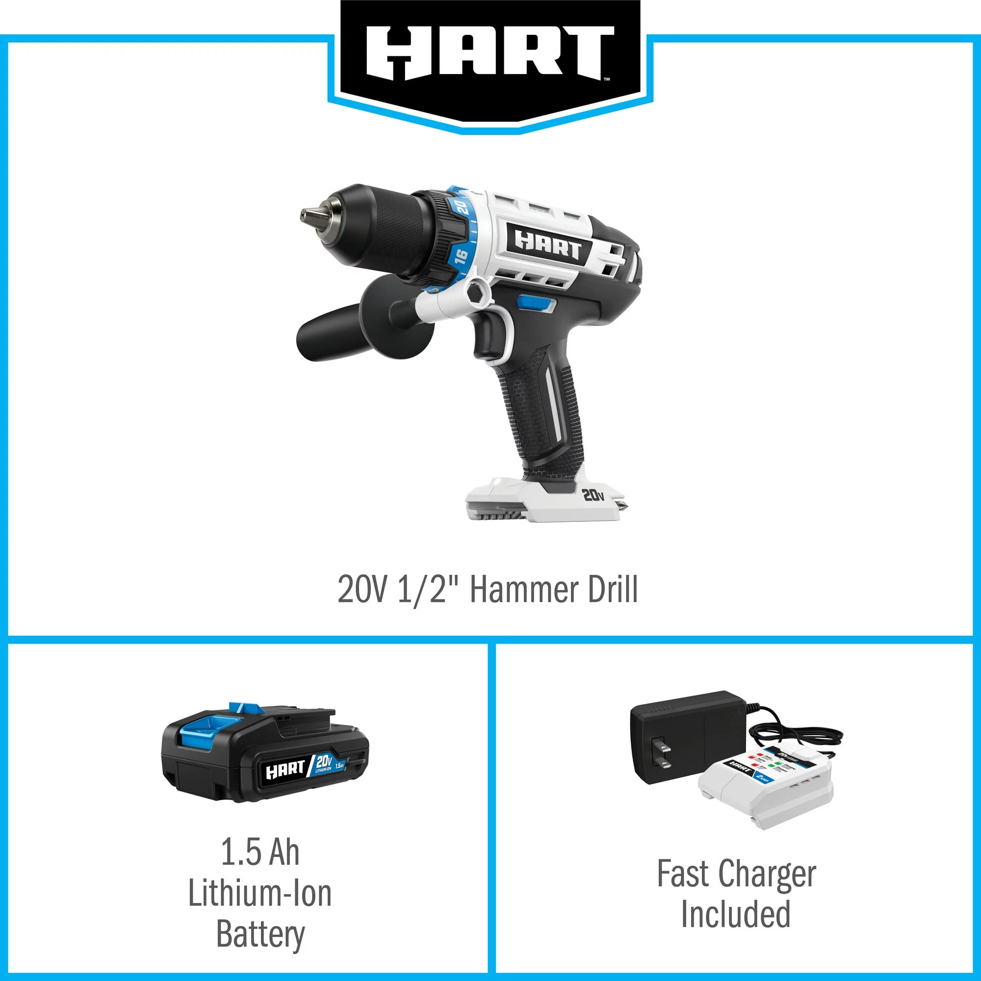 (Restored) HART 20-Volt Cordless 1/2-inch Hammer Drill Kit (1) 1.5Ah Lithium-Ion Battery (Refurbished) - Cheap Fitting