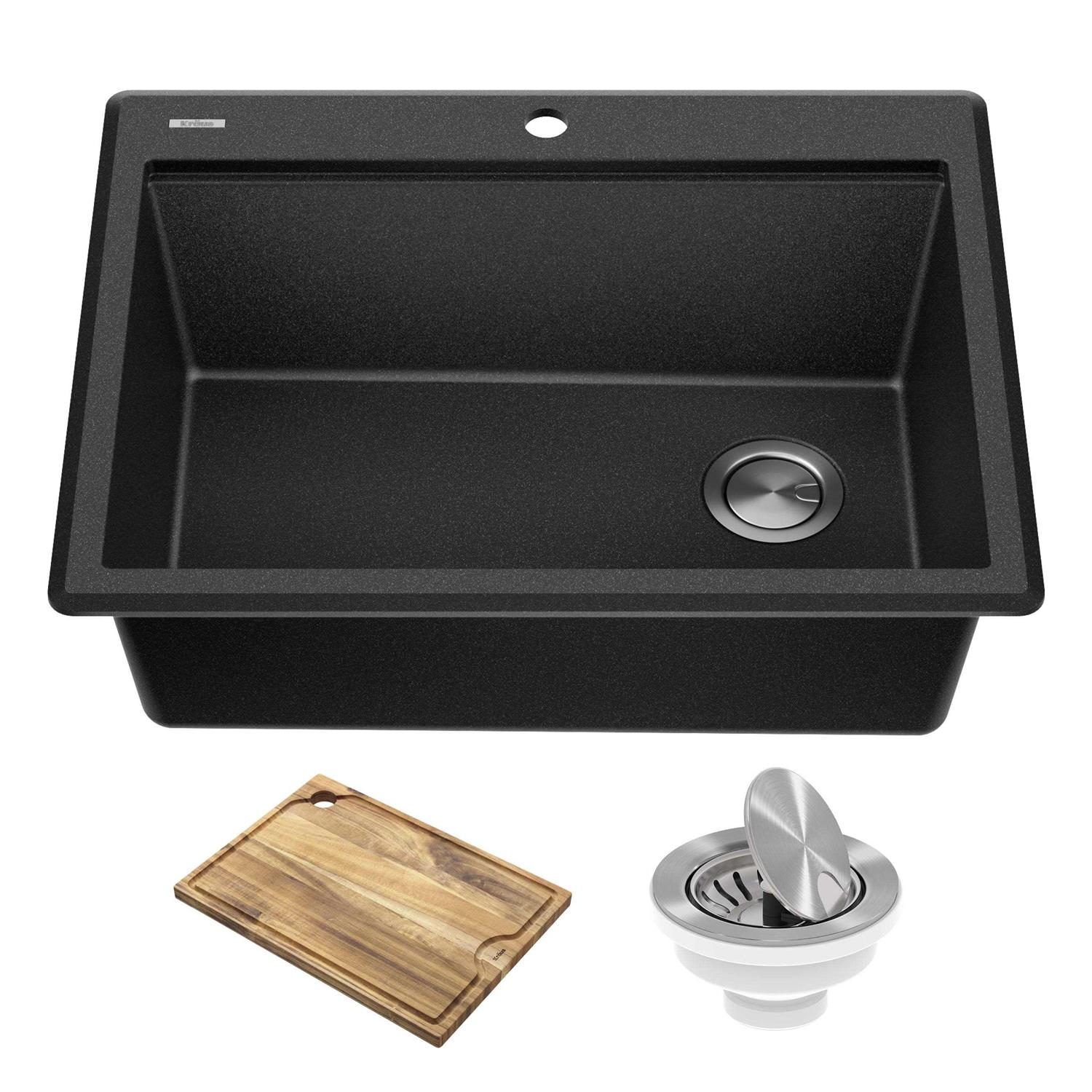 Kraus KGTW12-28MBL 28 In. Bellucci Granite Composite Workstation Drop-In Top Mount Single Bowl Kitchen Sink with Accessories - Cheap Fitting
