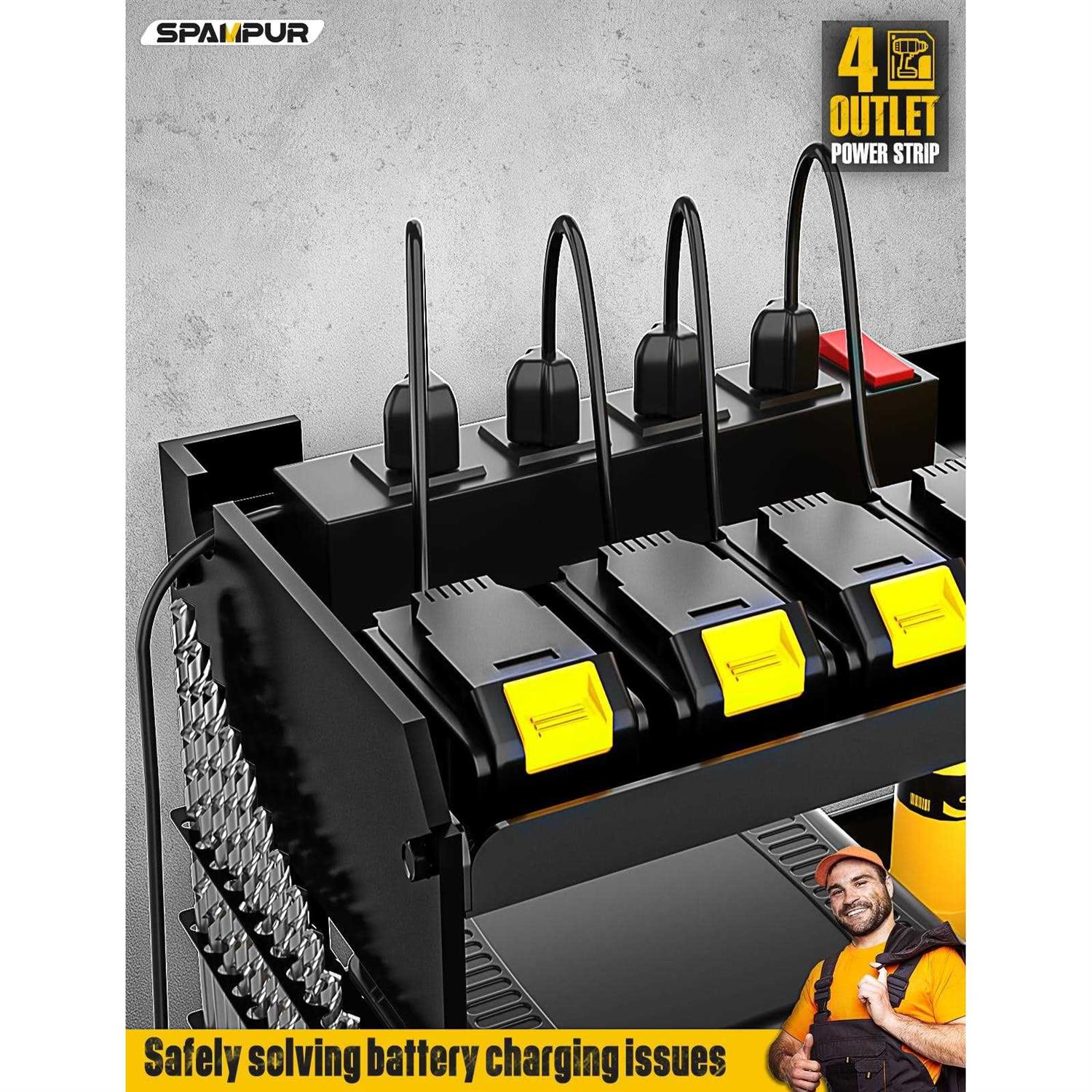 Spampur Power Tool Organizer Garage Organization with 6 Drill Holders Wall Mount - Cheap Fitting