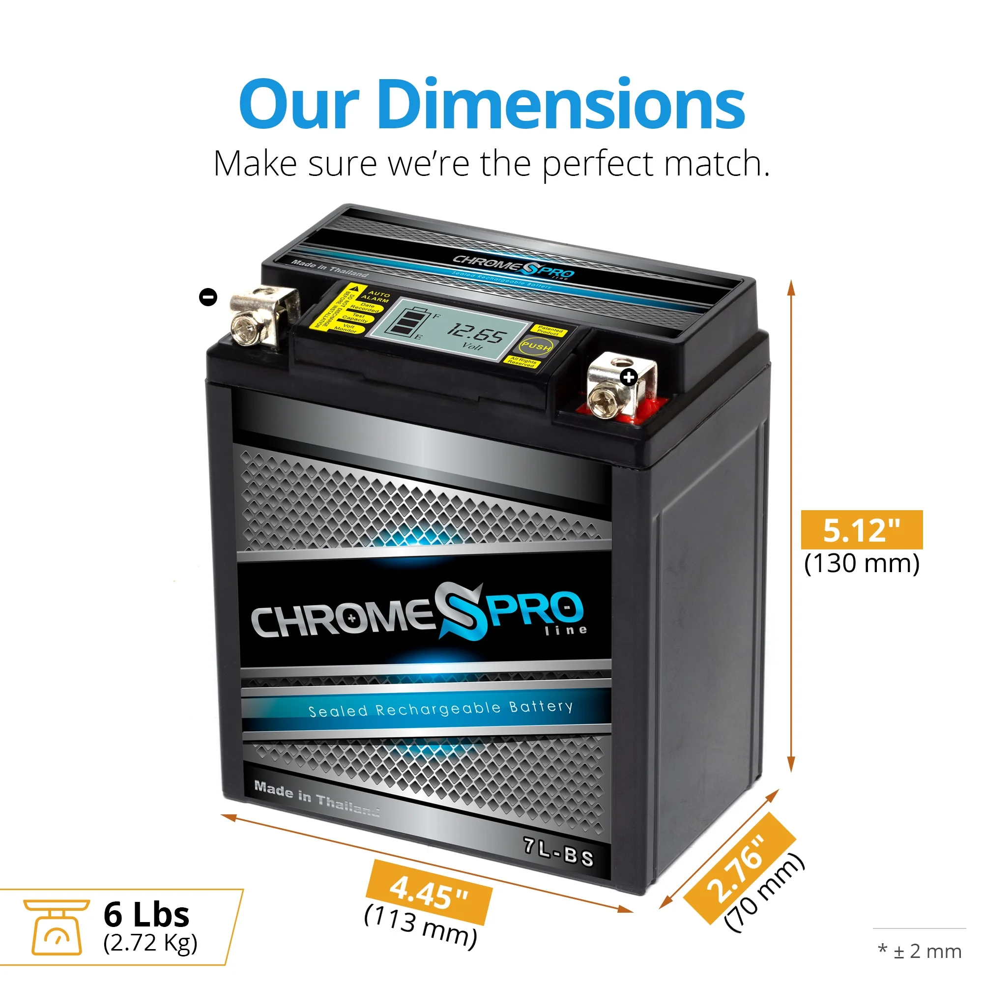 Chrome Pro Battery Ytx7L-Bs High Performance - Maintenance Free - Sealed Igel Motorcycle Battery - Cheap Fitting