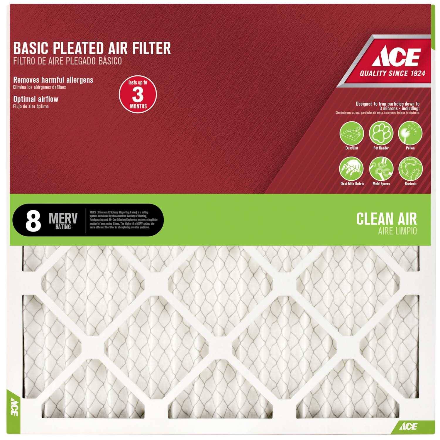 Ace 16 x 24 x 1 Pleated Furnace Air Filter - Cheap Fitting