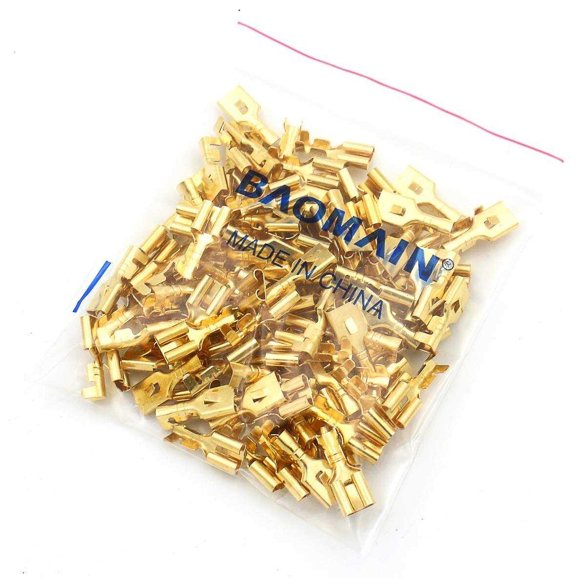 Baomain Female Spade Quick Splice Crimp Terminals 6.3mm Crimp Connector Non Insulated 100 Pcs - Cheap Fitting
