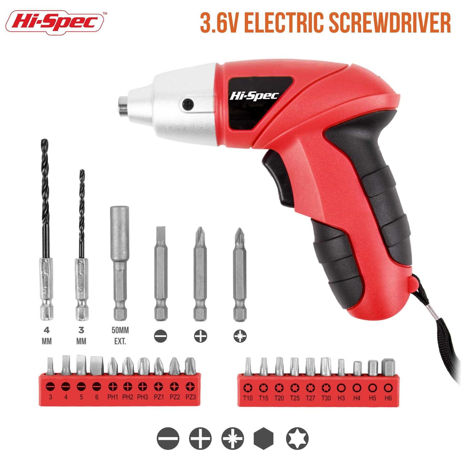 Hi-spec 27pc 3.6V USB Small Power Electric Screwdriver Set Cordless & Rechargeable with Driver Bit Set - Cheap Fitting