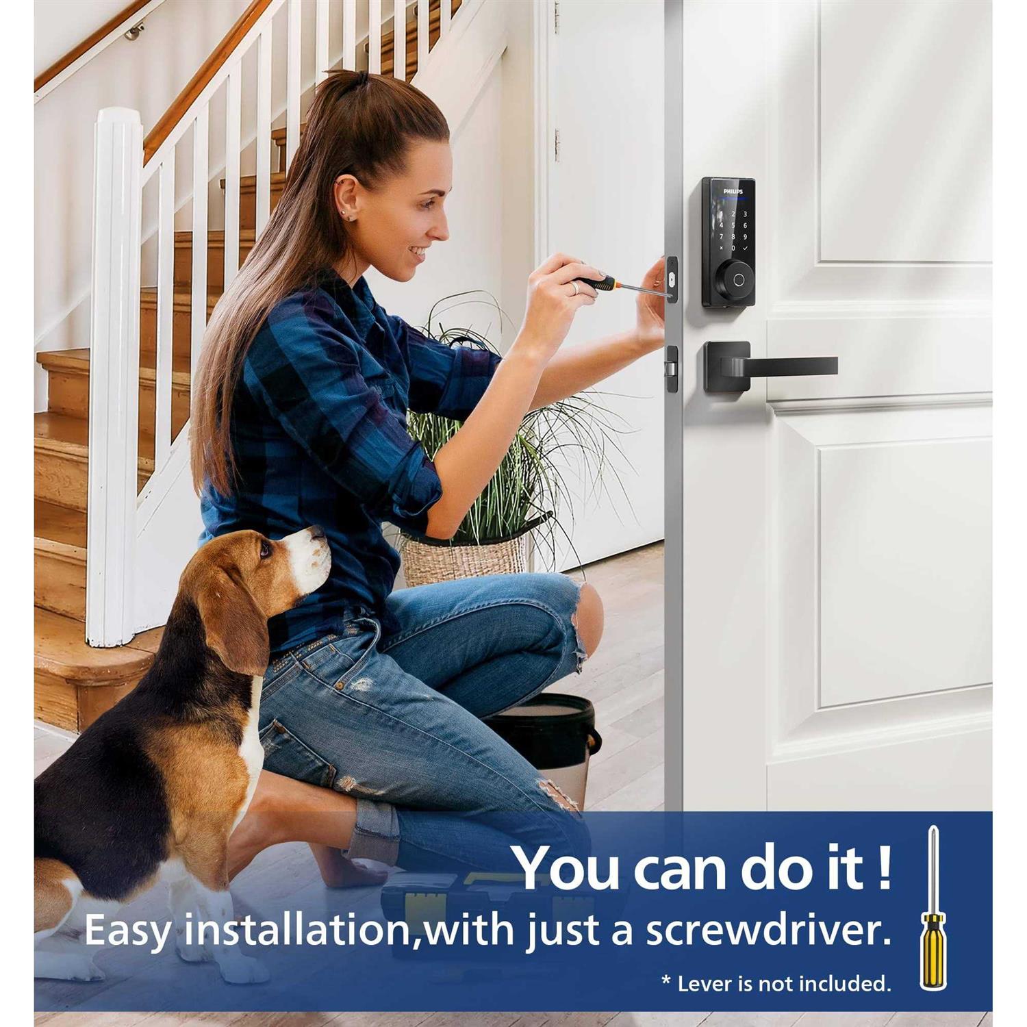 Philips Fingerprint Door Lock, Keyless Entry Door Lock, Electronic Door Lock, Touchscreen Keypad Deadbolt - Cheap Fitting