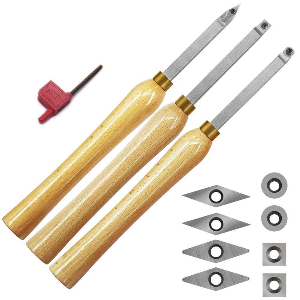 Mini Carbide Tipped Wood Lathe Turning tools Combo set Rougher Detailer Finisher with Wood Handle and Diamond Round Square Carbide Inserts 3pcs - Cheap Fitting