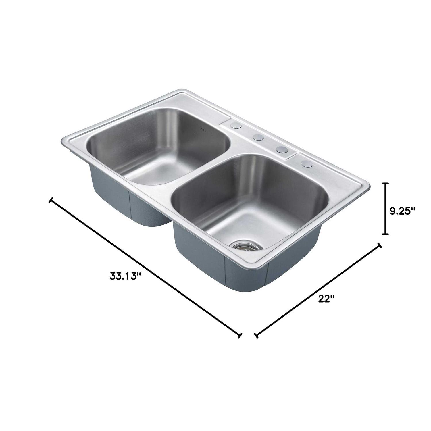 Kraus 33 Topmount 50/50 Double Bowl 18 Gauge Stainless Steel Kitchen Sink KTM33 - Cheap Fitting
